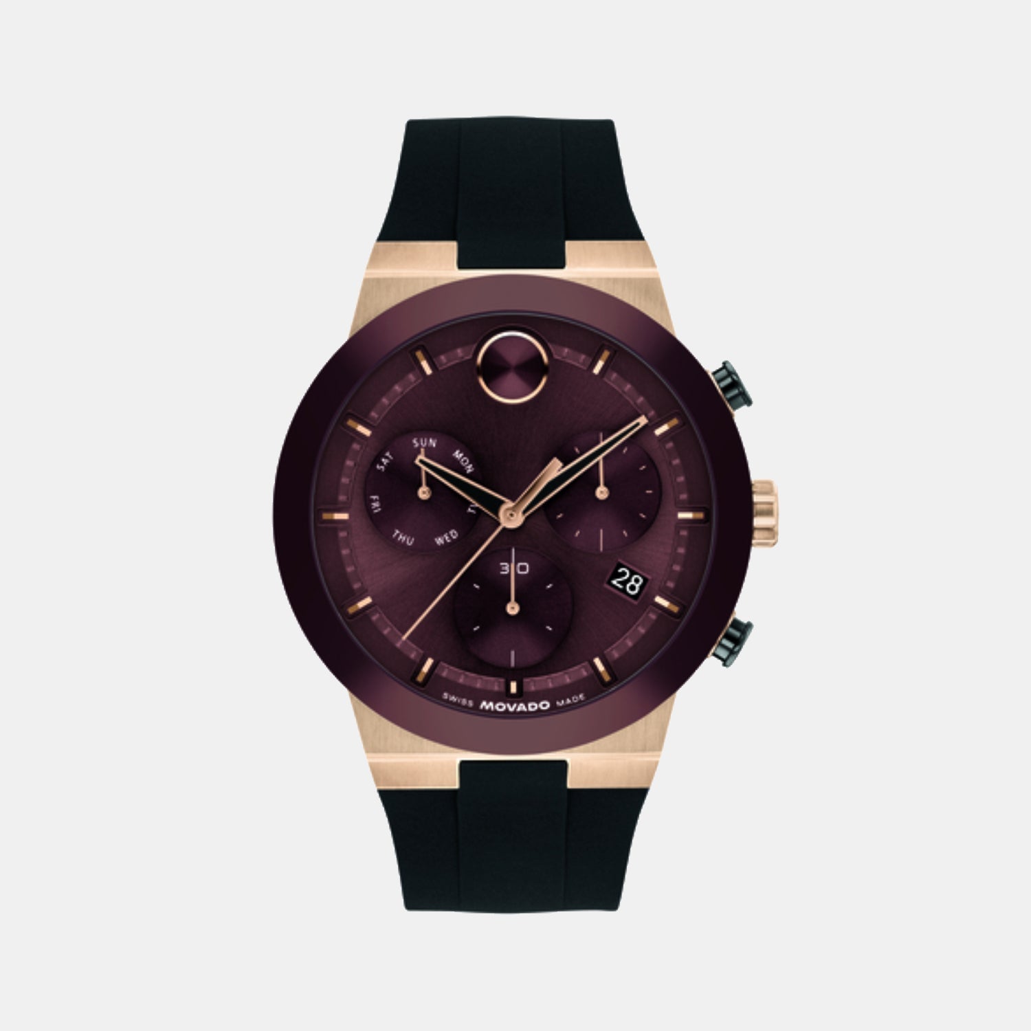 Movado Bold Fusion Men Quartz Cherry Dial Chronograph Silicone Watch 3601332