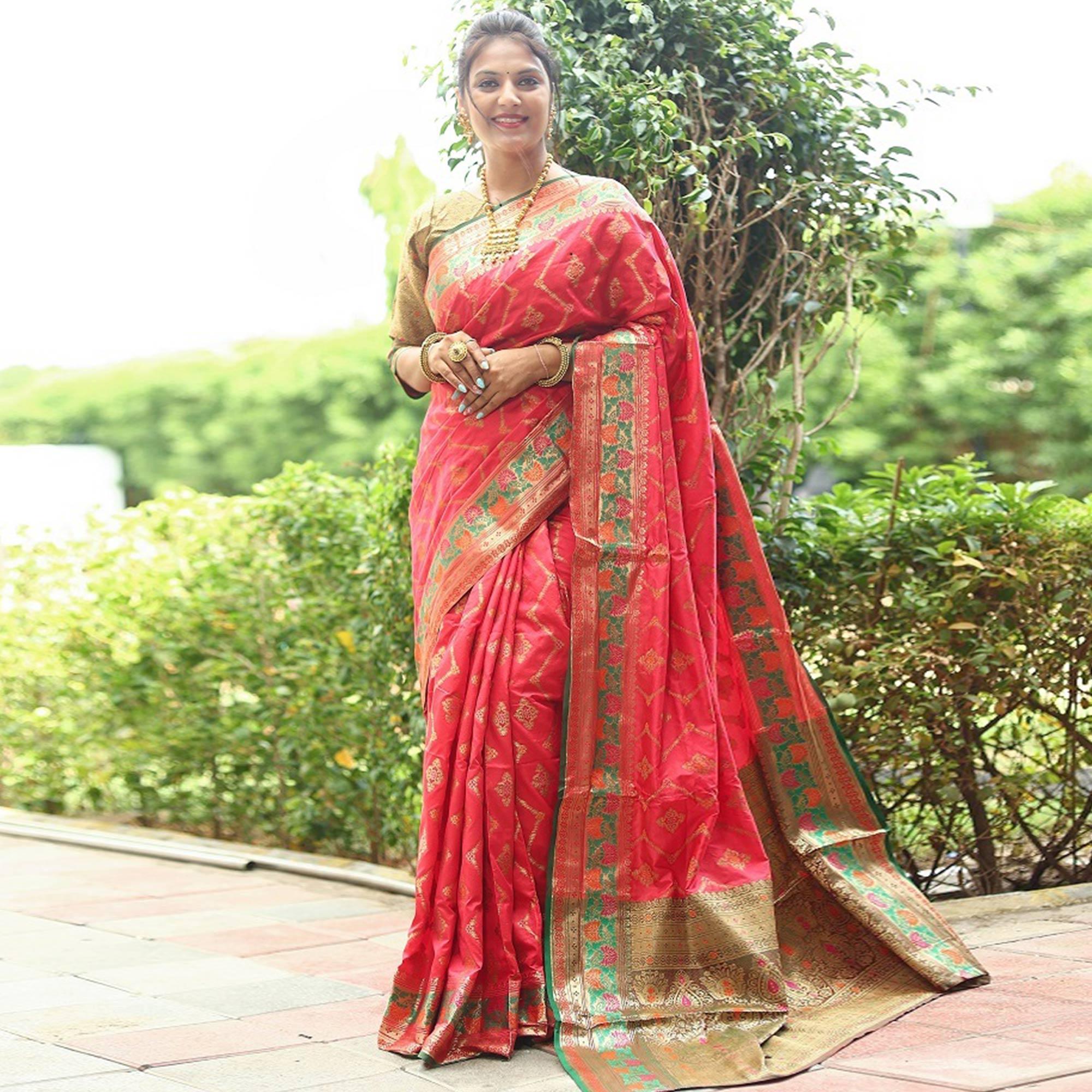 Peachmode Gajari Pink Woven Art Silk Saree – Women's - view 2