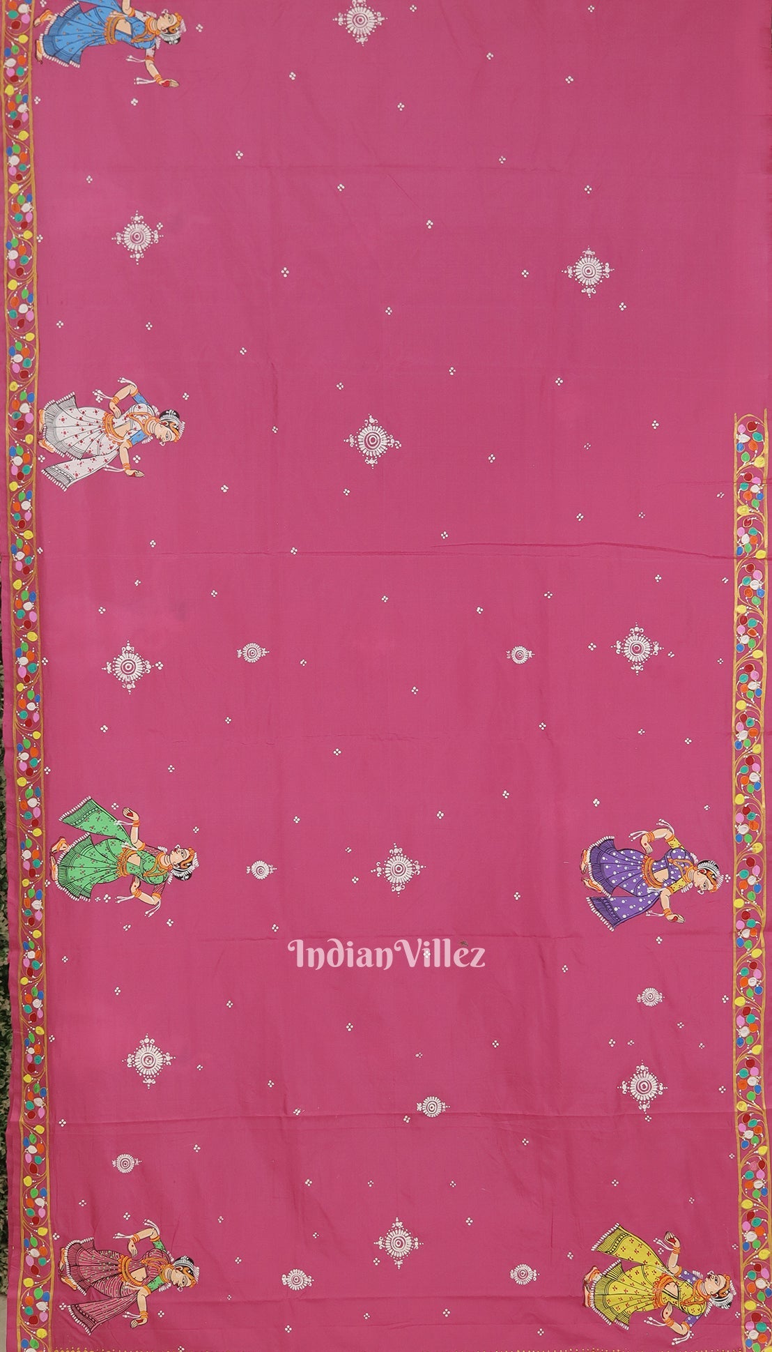 IndianVillèz Pink Shree Siddhivinayak Ganapati Hand-Painted Pattachitra Saree - view 2