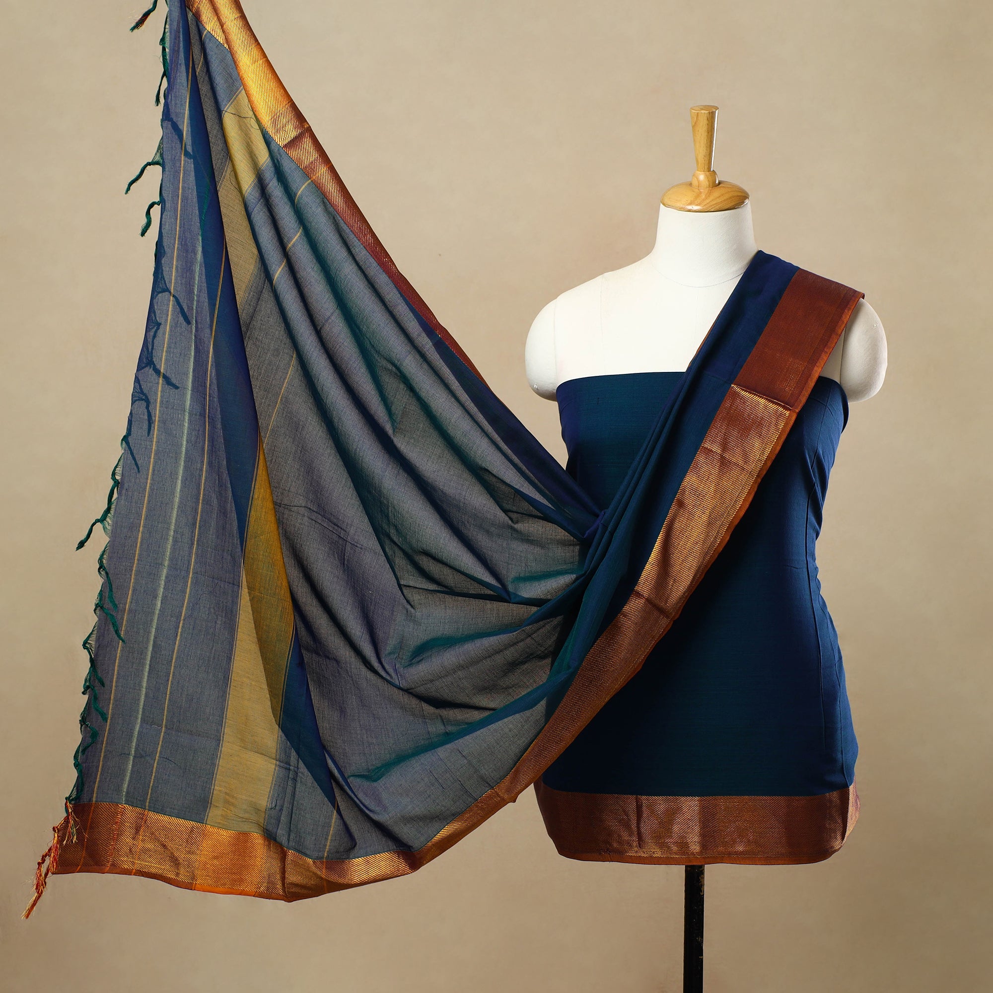 SOUTH KARGHA Blue - 3pc Mercerised Cotton Dharwad Dress Material 28