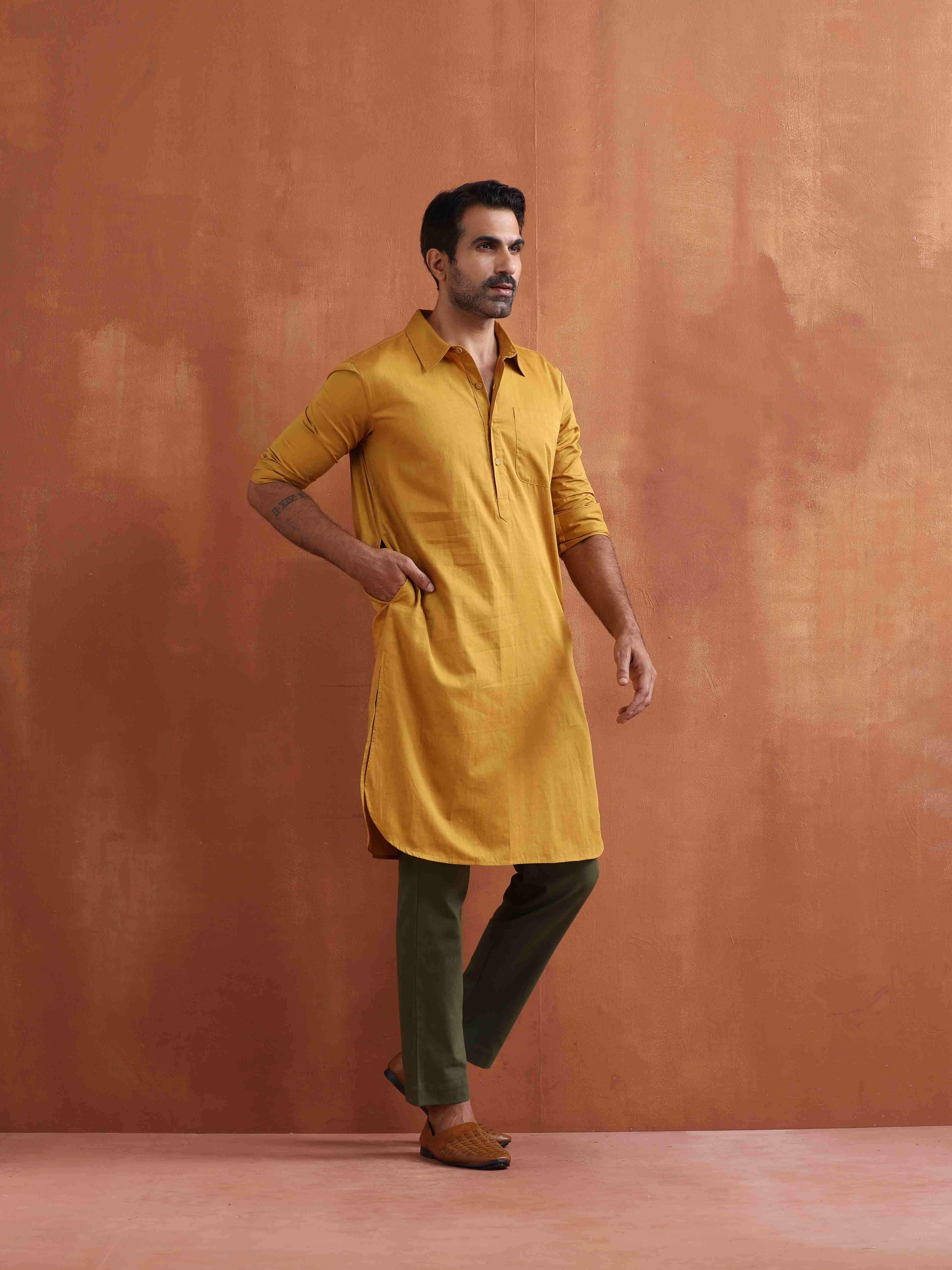 trueBrowns Men's Mustard Cotton Kurta - view 3