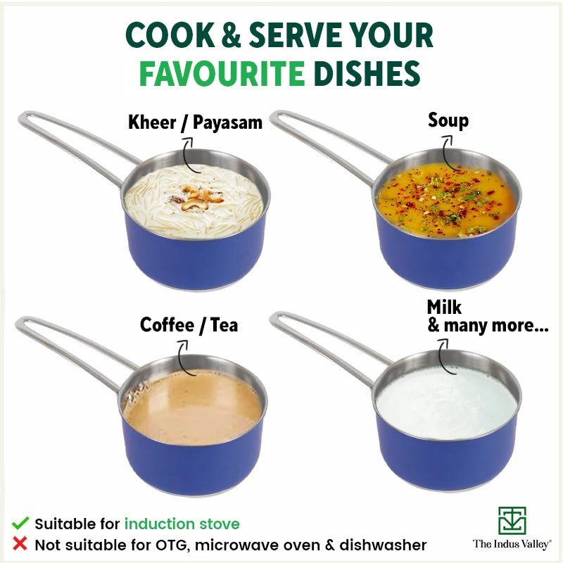 The Indus Valley Tri-Steel Premium Stainless Steel Saucepan/ Milk/ Tea Pan, Tri-ply (3 Layer) Induction Bottom, Steel Lid, 1.4L, Blue - view 11