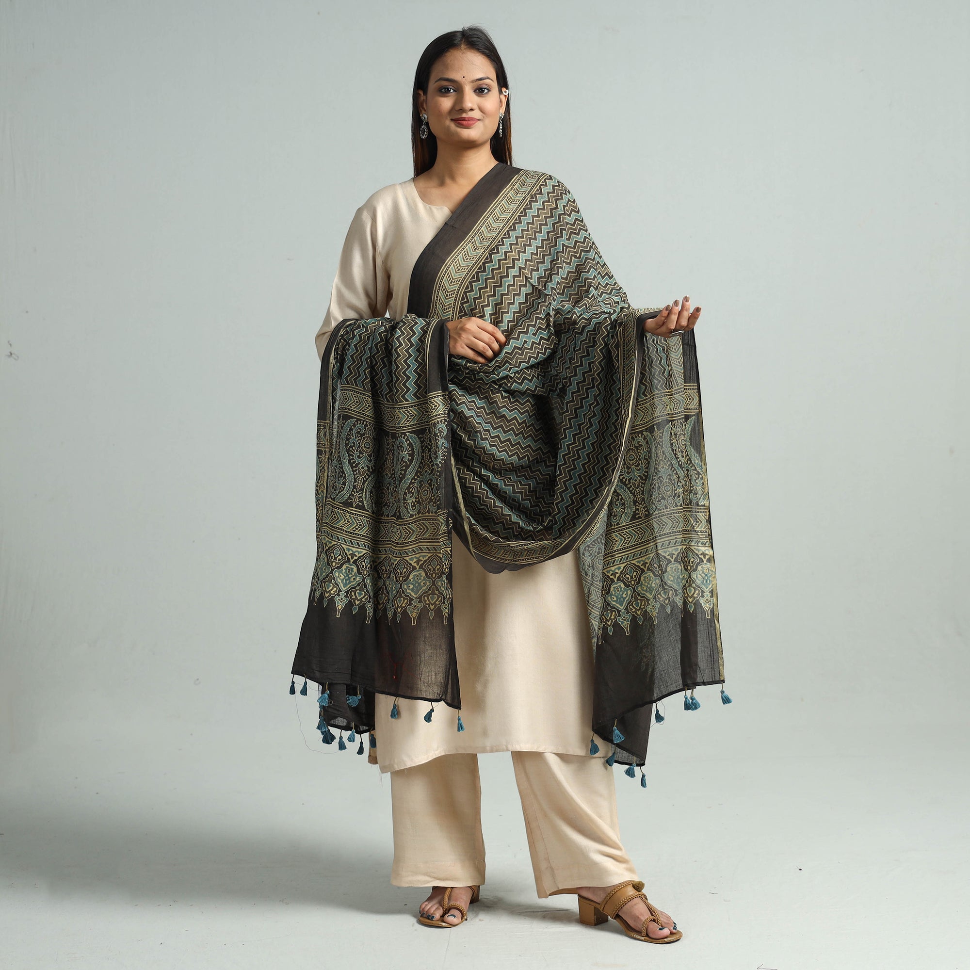 AJRAKH BY SUFIYAN ISMAIL KHATRI Brown - Hand Block Printed Cotton Ajrakh Dupatta 49 - view 2