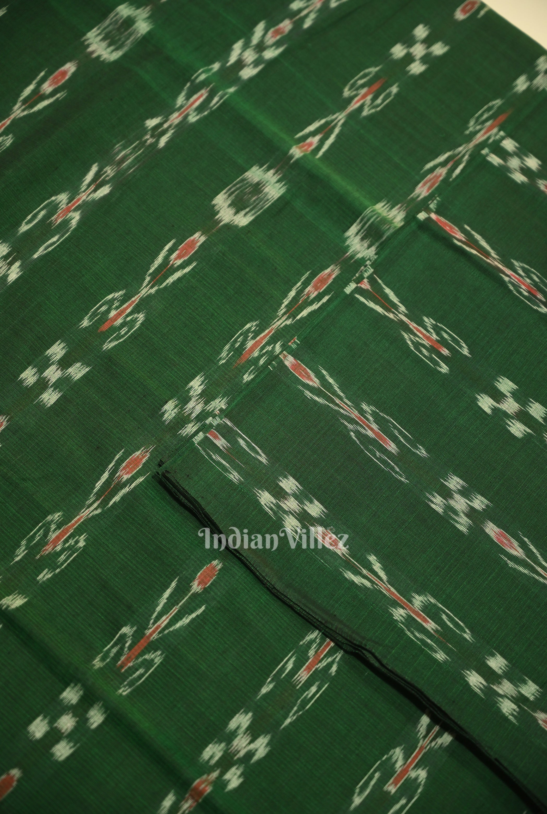 IndianVillèz Green Mayur Chandrika Sambalpuri Ikat Cotton Fabric - view 2