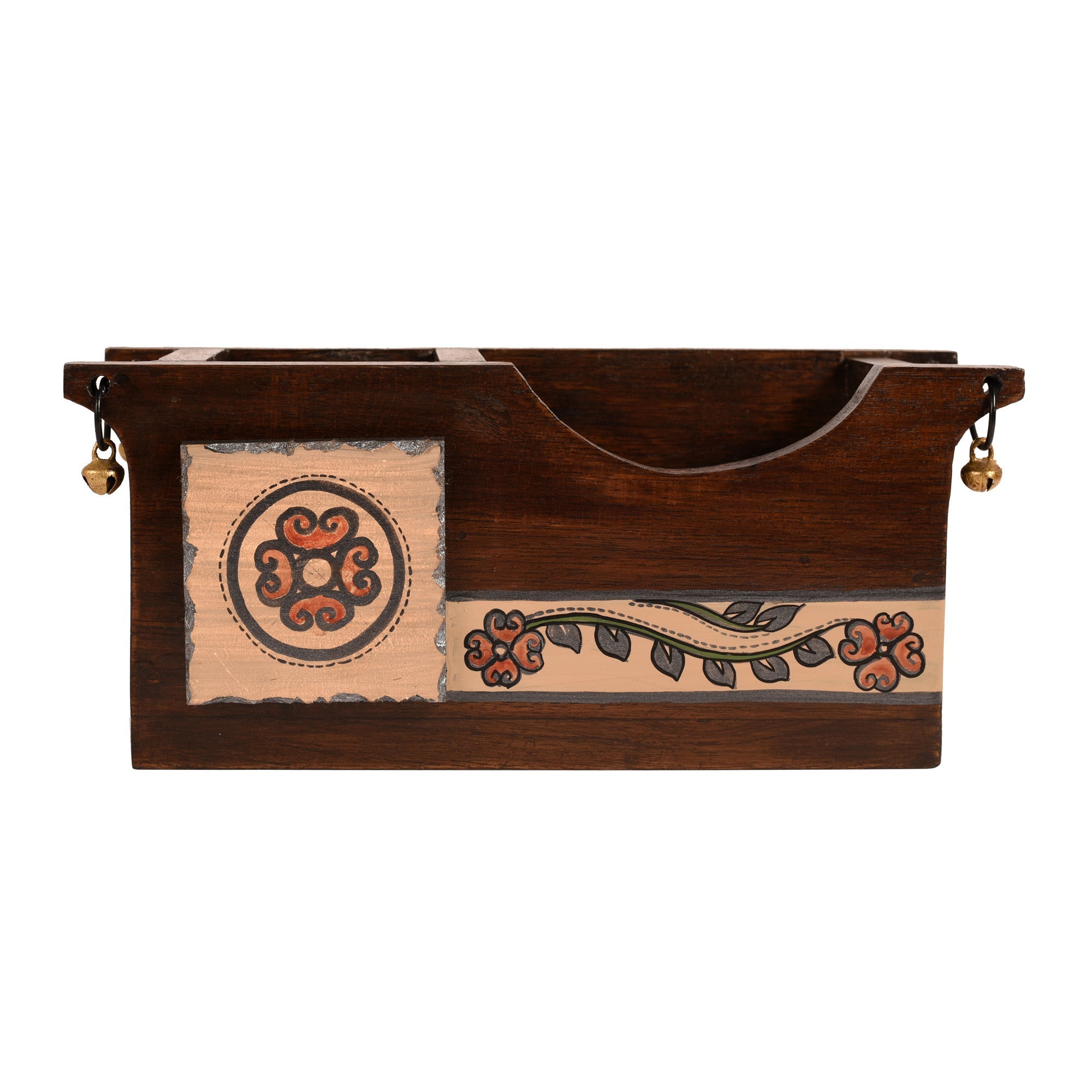 ART CREATIONS BY SUMAN SONTHALIA Brown - Cutlery Holder Handcrafted in Wood with Folk Art (9.2x3.3x4") - view 3