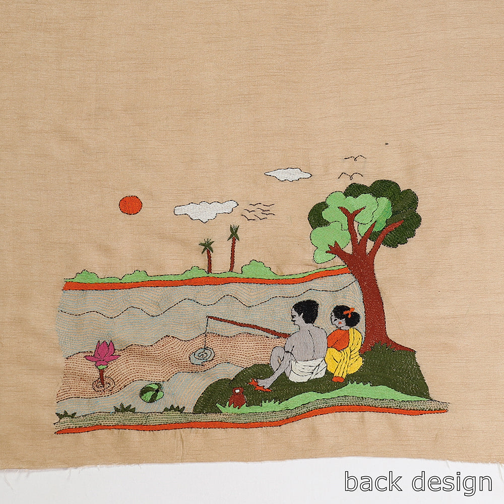ITOKRI CRAFTS INITIATIVE Beige - Bengal Kantha Embroidery Raw Silk Blouse Piece - view 3