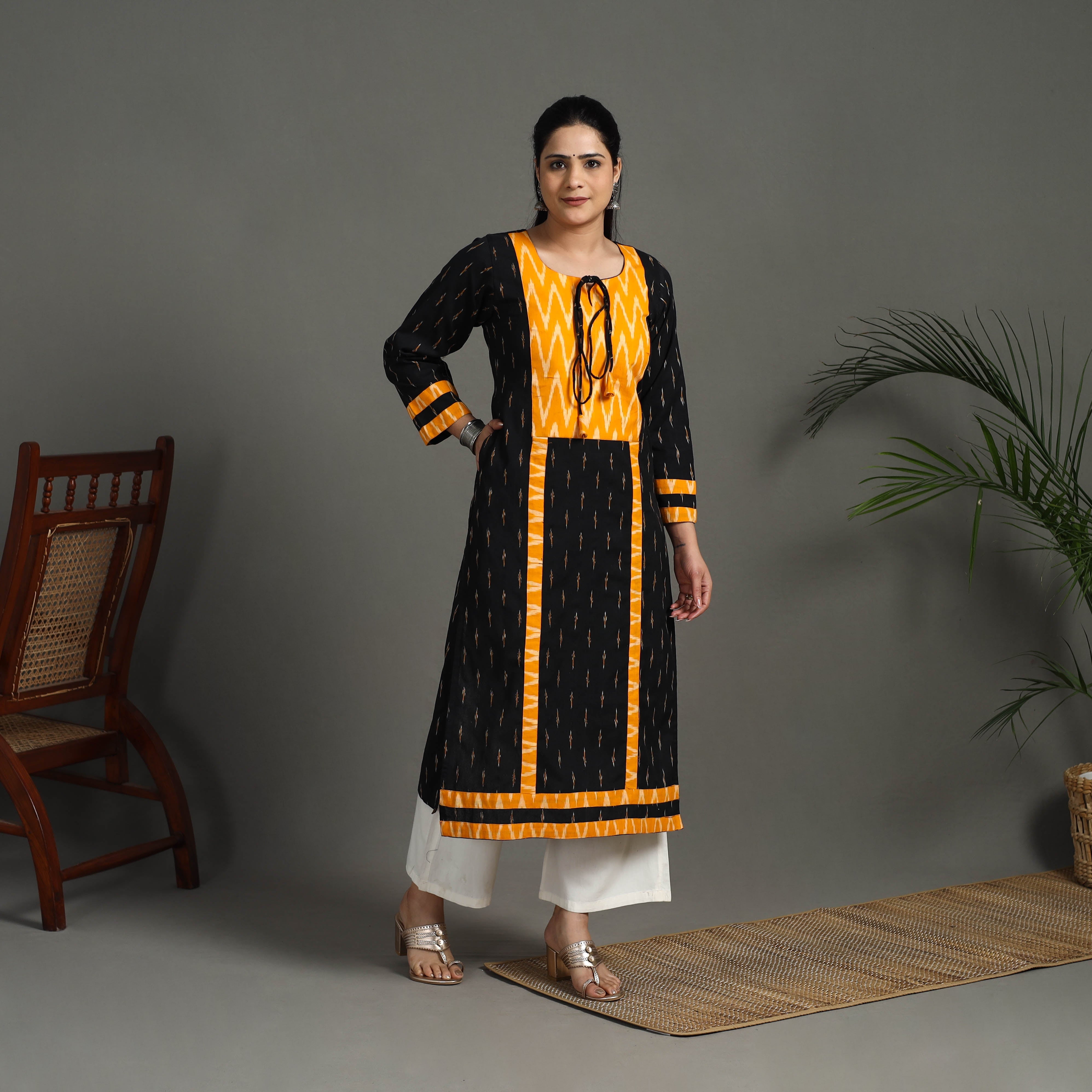 ITOKRI CASUALS Black - Cotton Straight Pochampally Ikat Kurta 02 - view 3