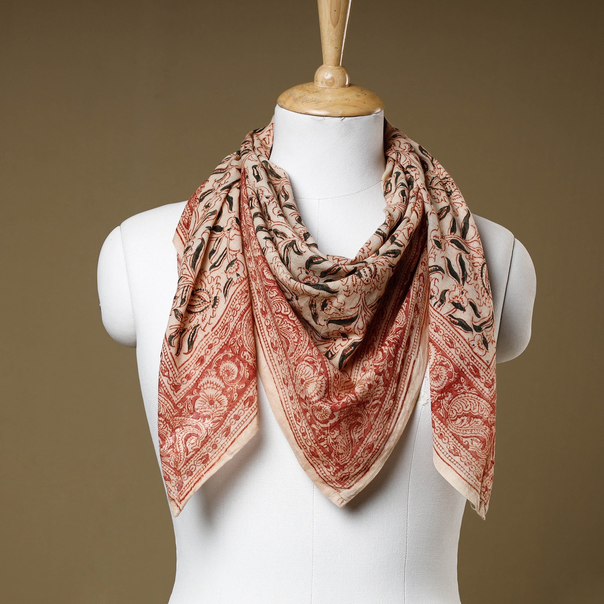 PITCHUKA SRINIVAS KALAMKARI PEDANA Beige - Original Pedana Kalamkari Block Printed Cotton Scarf