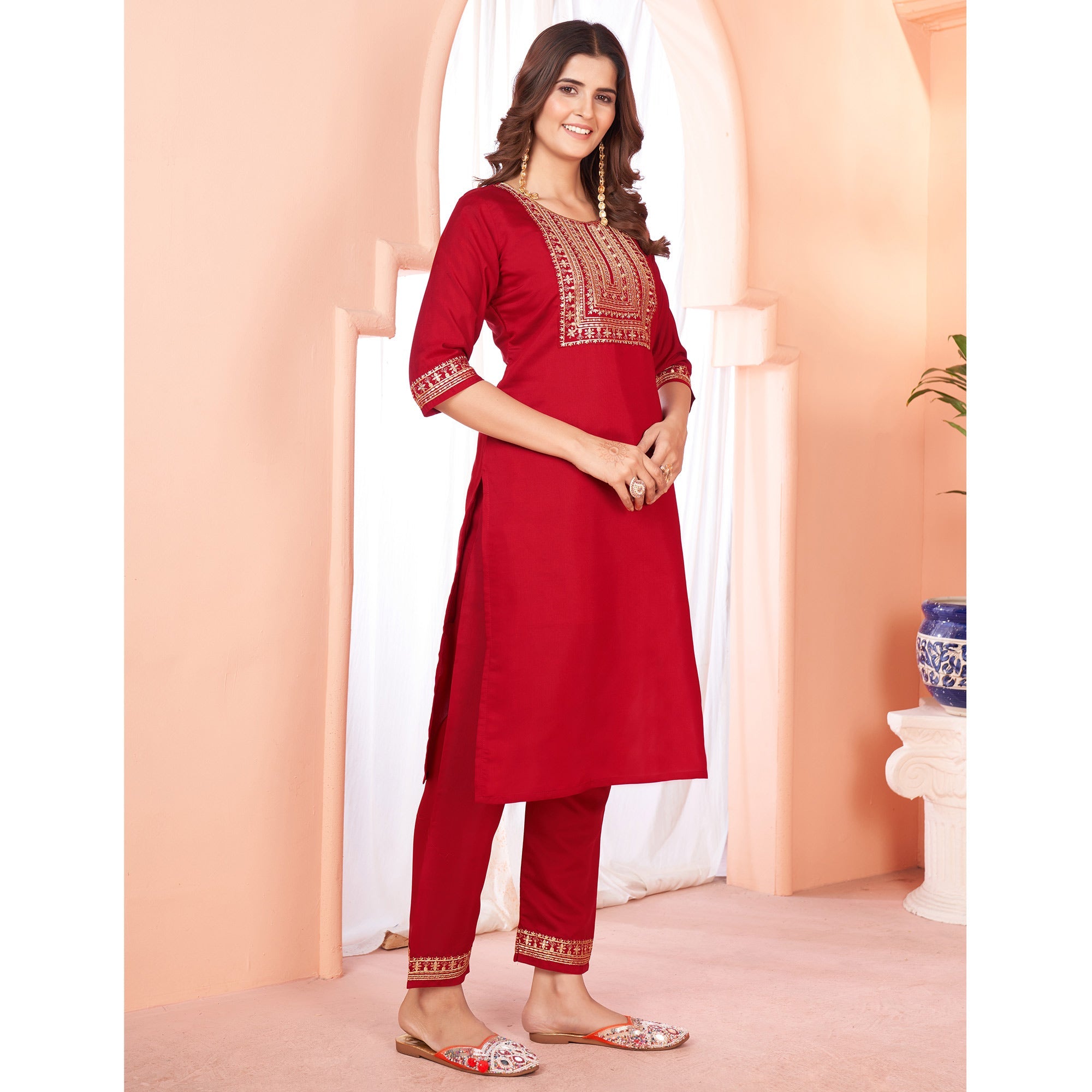 Peachmode Seller Maroon Sequins Embroidered Viscose Salwar Suit - view 5