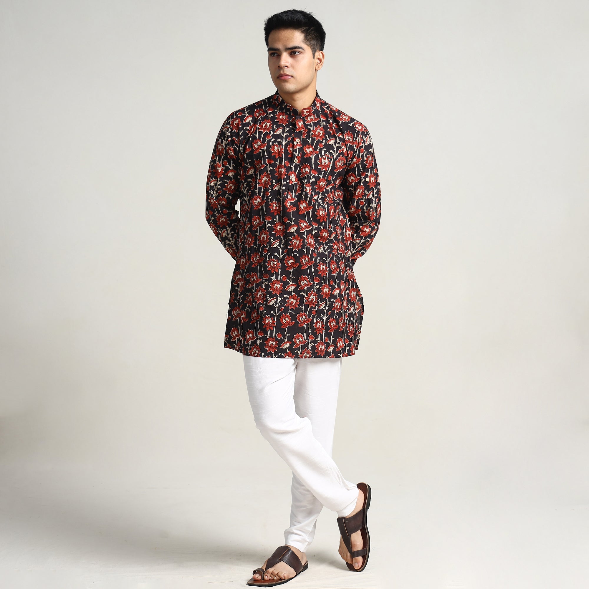 ITOKRI CASUALS Black - Bagru Block Printed Cotton Men Short Kurta 04