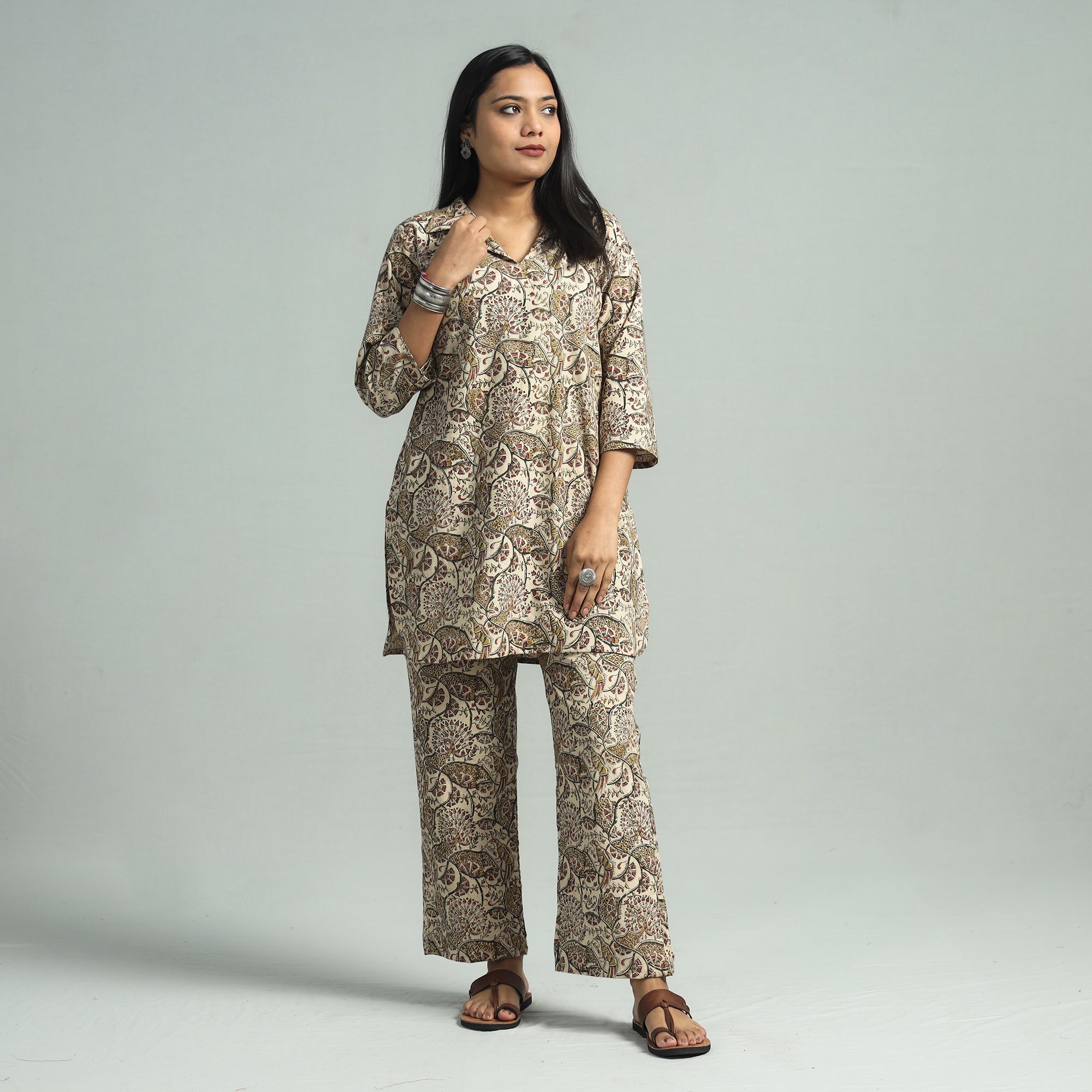 ITOKRI CASUALS Beige - Pedana Kalamkari Block Printed Cotton Co-Ord Set