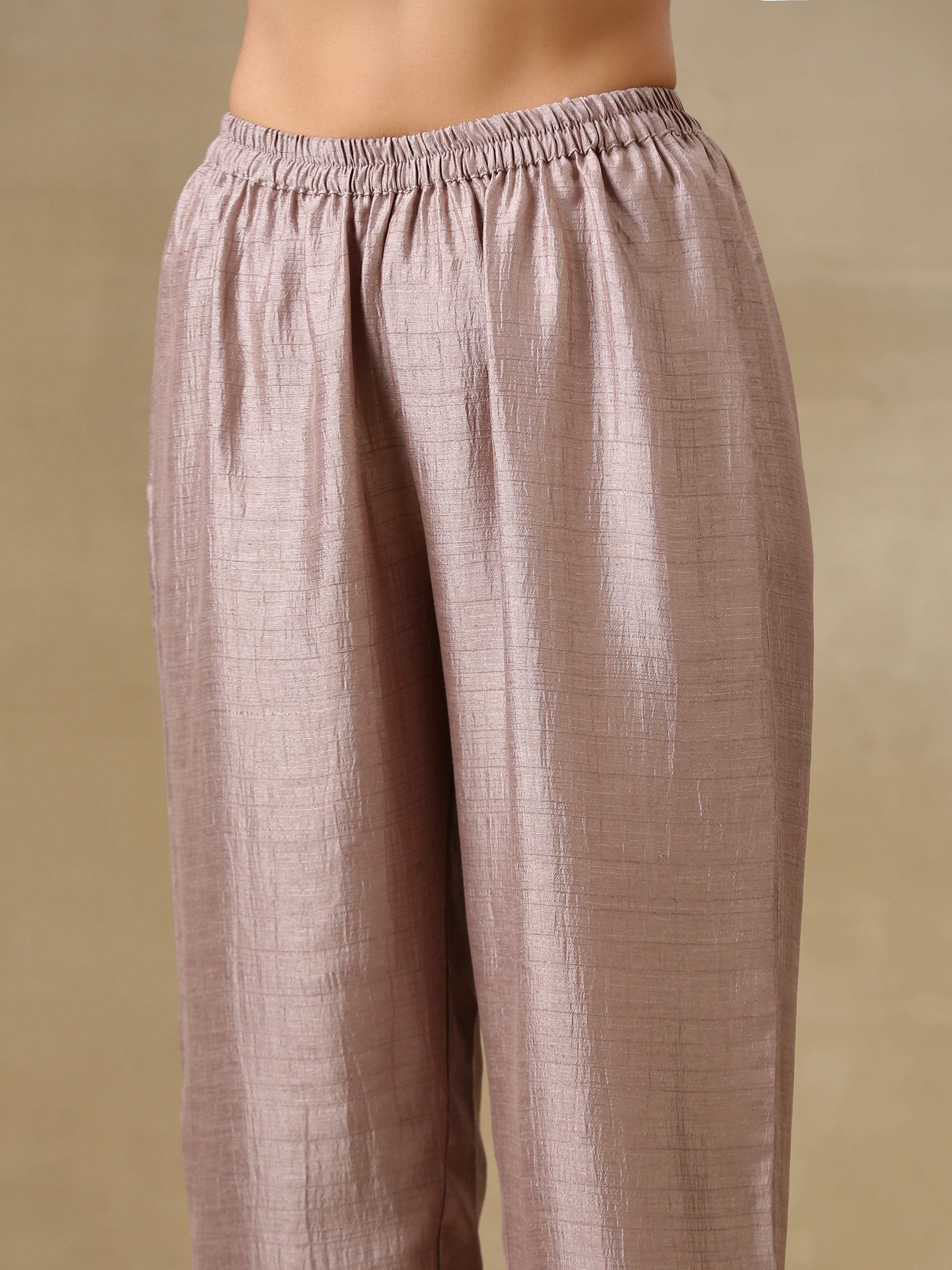 Blue and Grey Textured Silk Sleeveless Round Hemline Kurta Pant Set | Relove - view 7