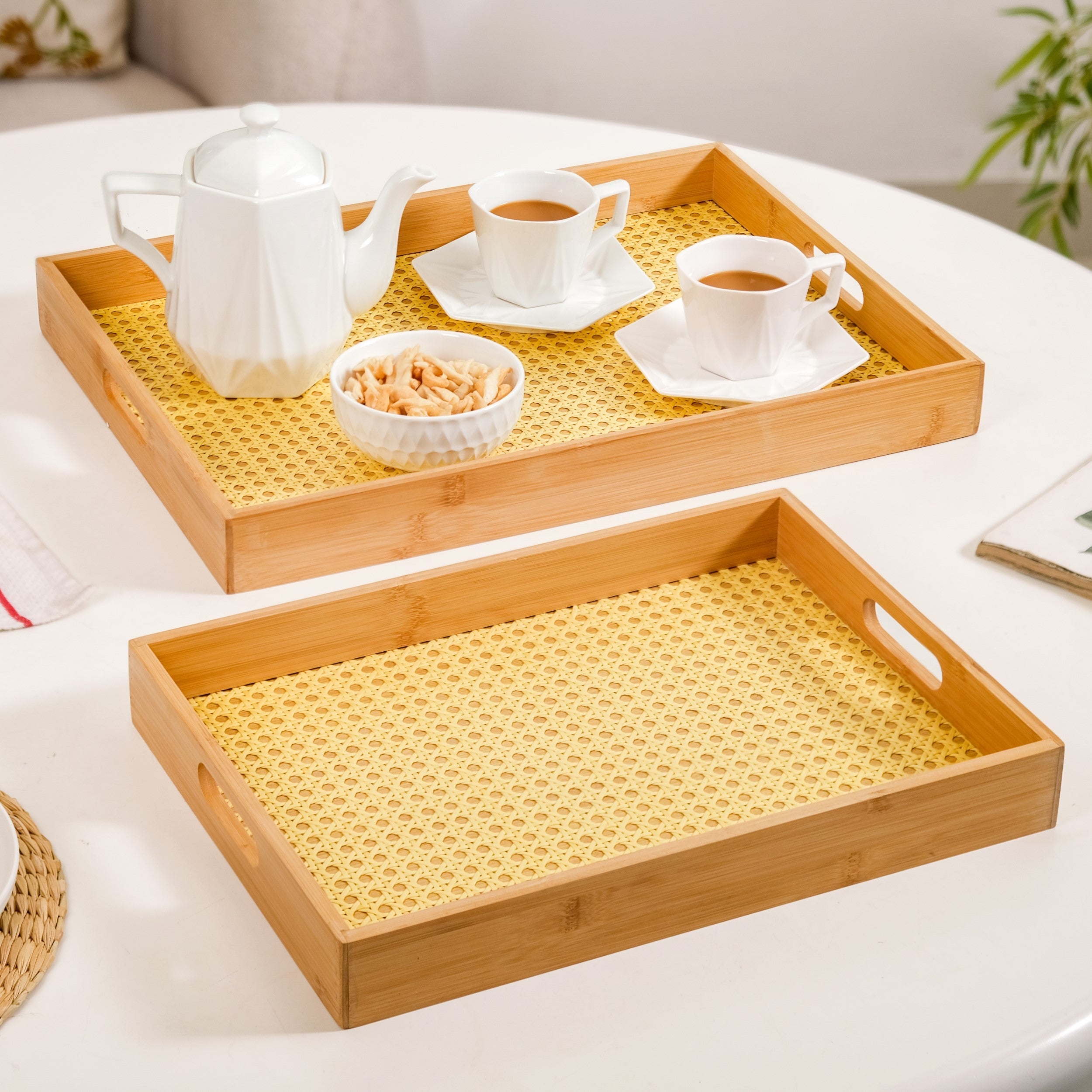Nestasia Rattan Weave Bamboo Serving Tray Set Of 2