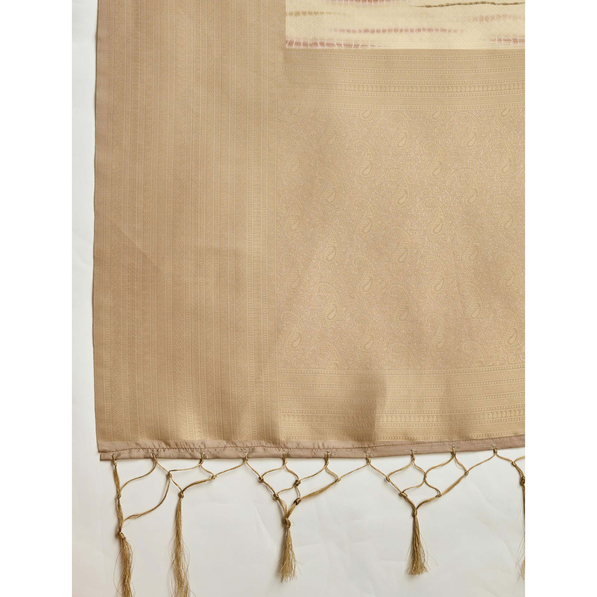 Peachmode Chikoo Woven With Digital Printed Banarasi Silk Saree - view 7