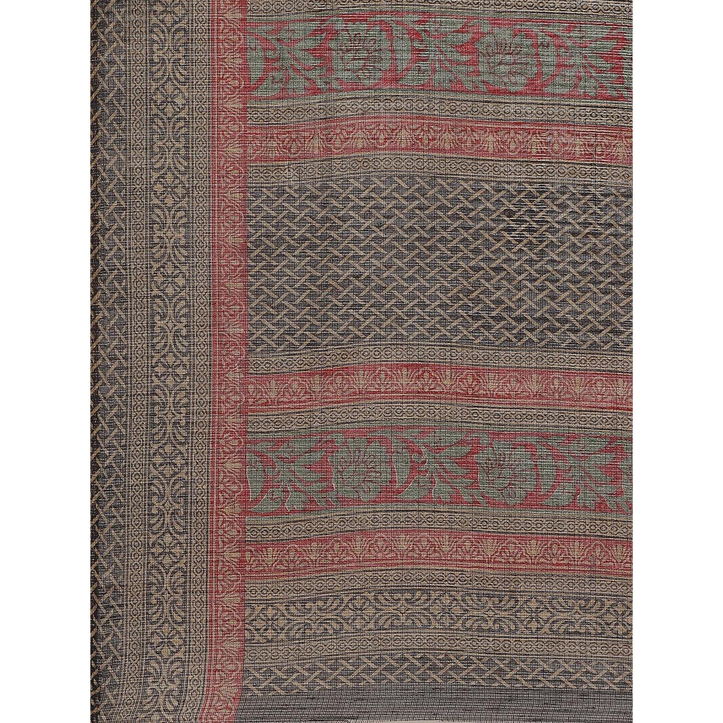 Peachmode Intricate Grey - Black Colored Casual Wear Printed Silk blend Saree - view 4
