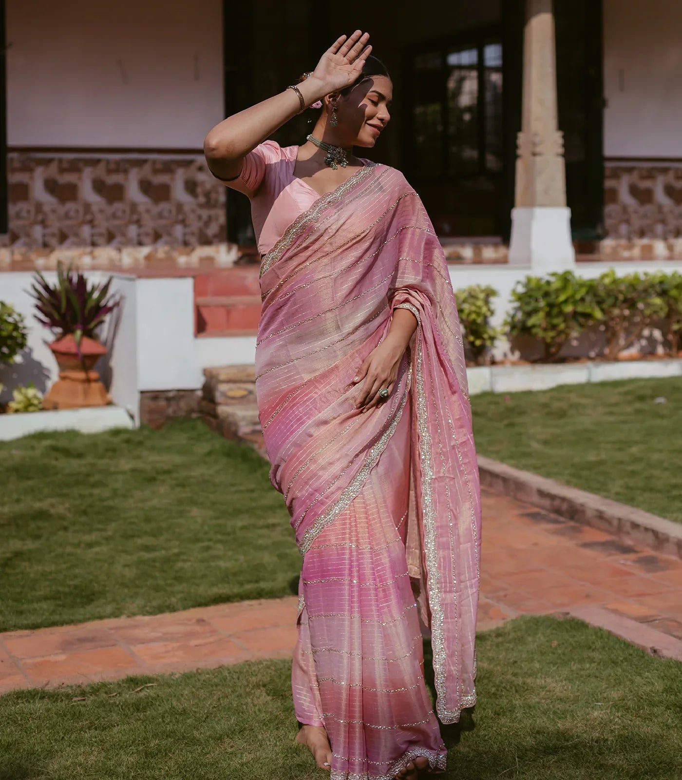 RmKV Multi Colour Woven Tissue Saree With Embroidery Stripes - view 2