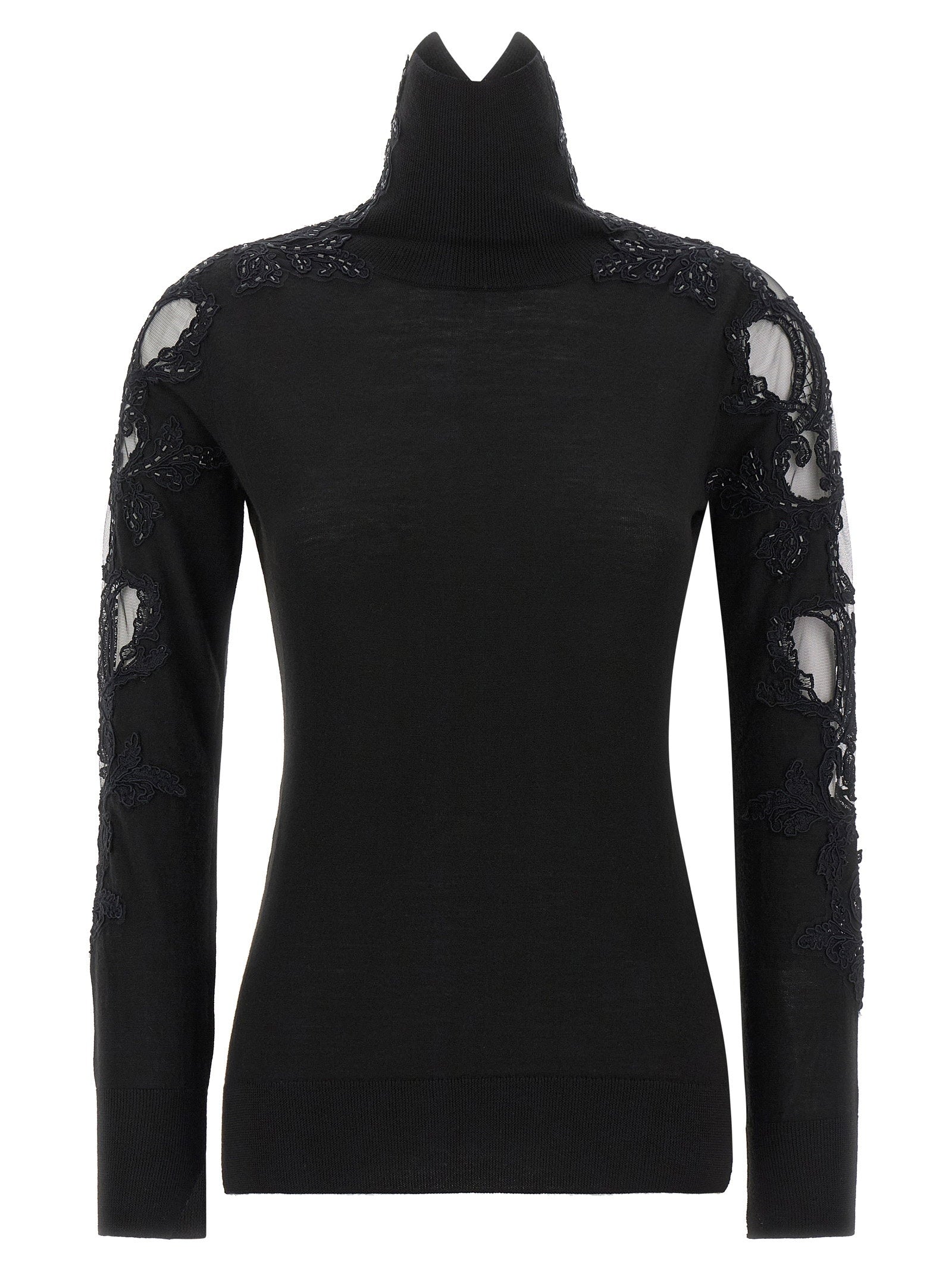 Ermanno Scervino High Neck With Lace Inserts – 100% virgin wool