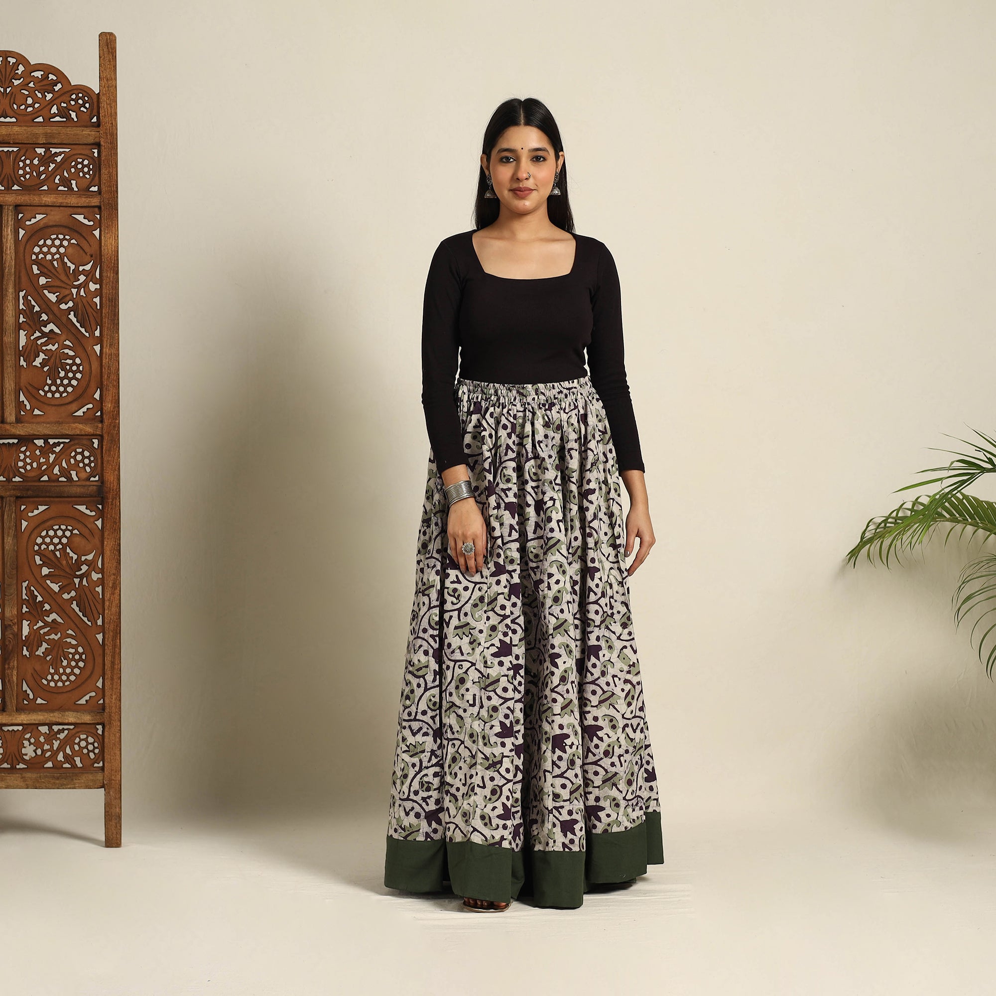 NOORI BAZAR Beige - 24 Kali Patchwork Batik Print Cotton Long Skirt 22