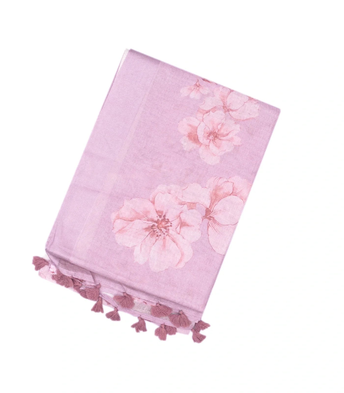 RmKV Bubblegum Pink Handloom Linen Saree With Printed Floral Motifs