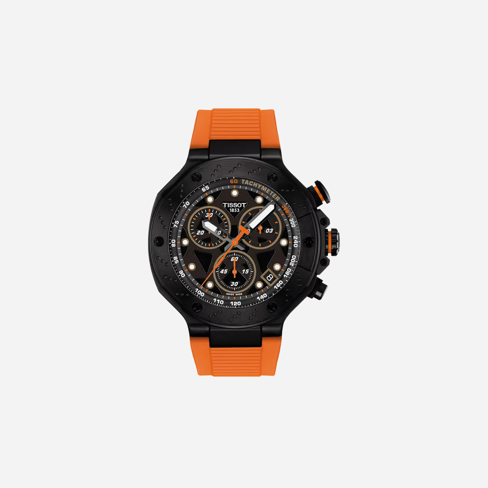 Tissot T-Race Orange Silicone Strap Black Dial 45mm Quartz Chronograph Watch