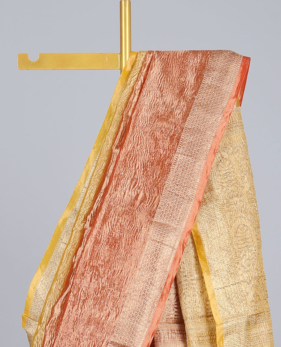 Pothys Orange crushed saree, traditional design border & pallu of intricate designs - view 2