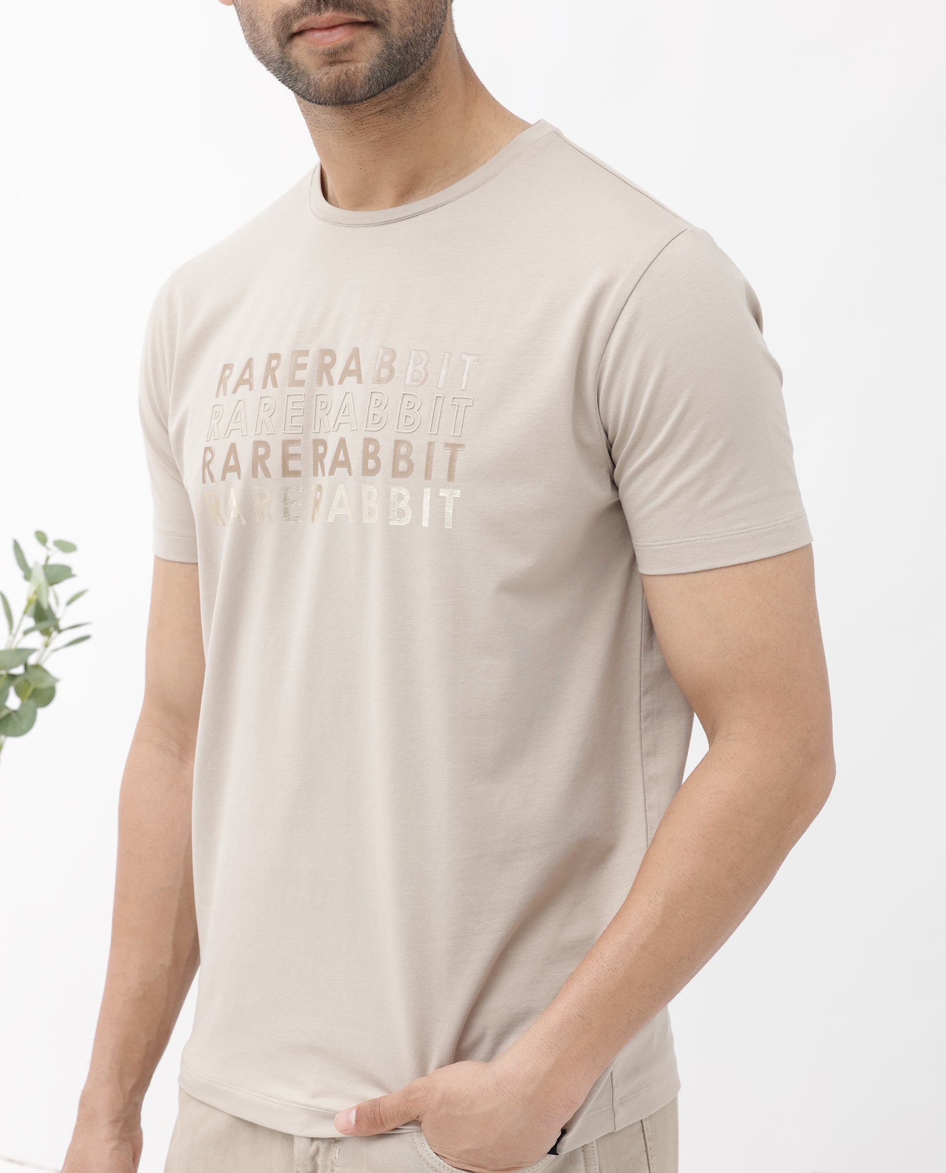 Rare Rabbit Men's Callum Beige Cotton Lycra Fabric Half Sleeves Graphic Statement Print T-Shirt - view 9