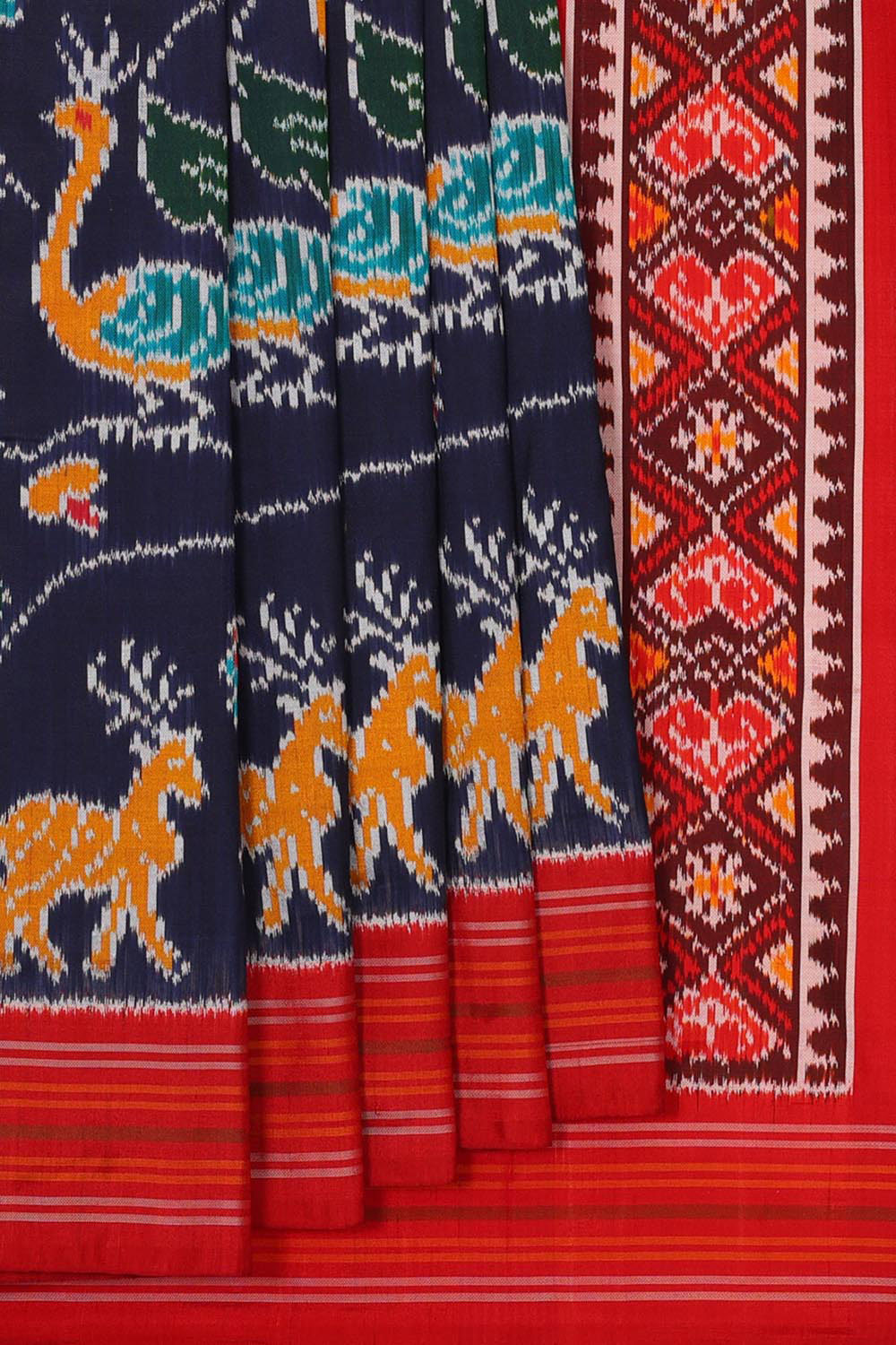 Kalanjali Ikat Silk Navy Blue Saree – Women's