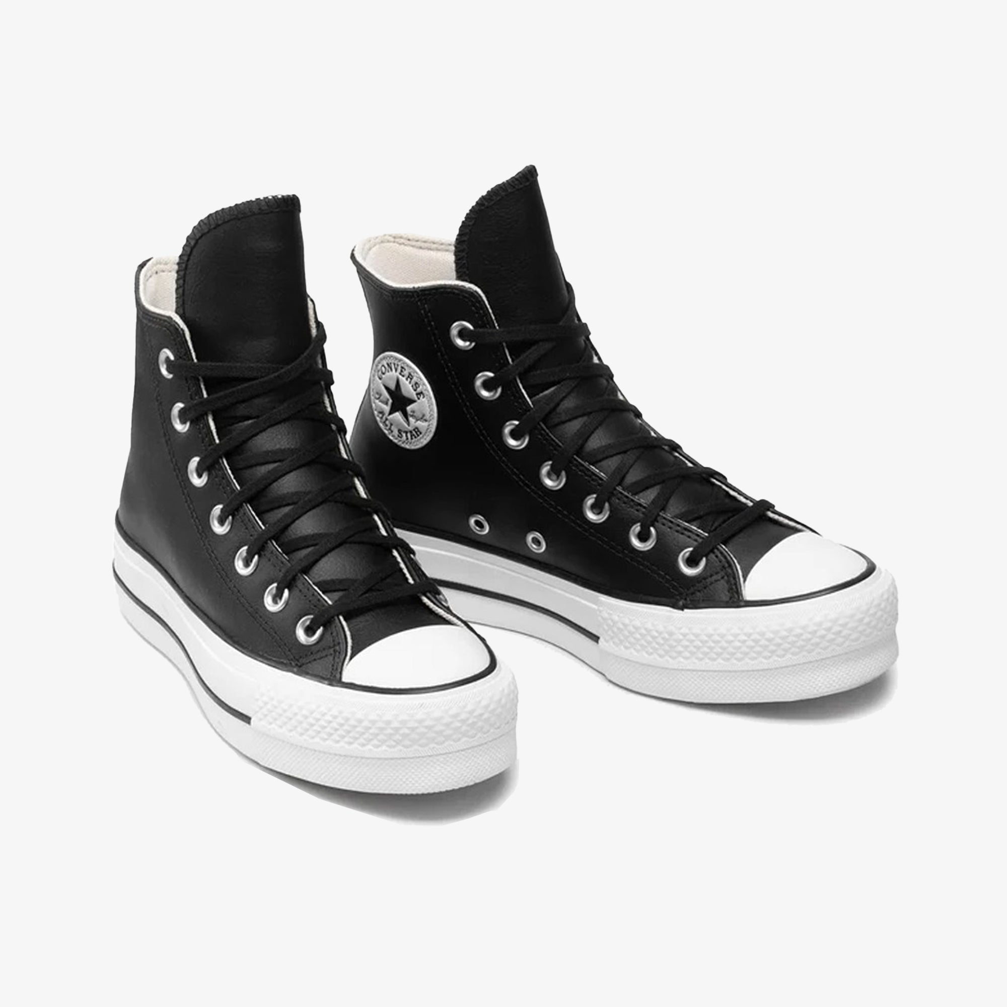 Converse | CHUCK TAYLOR ALL STAR LEATHER PLATFORM HI { BLACK/WHITE - view 3
