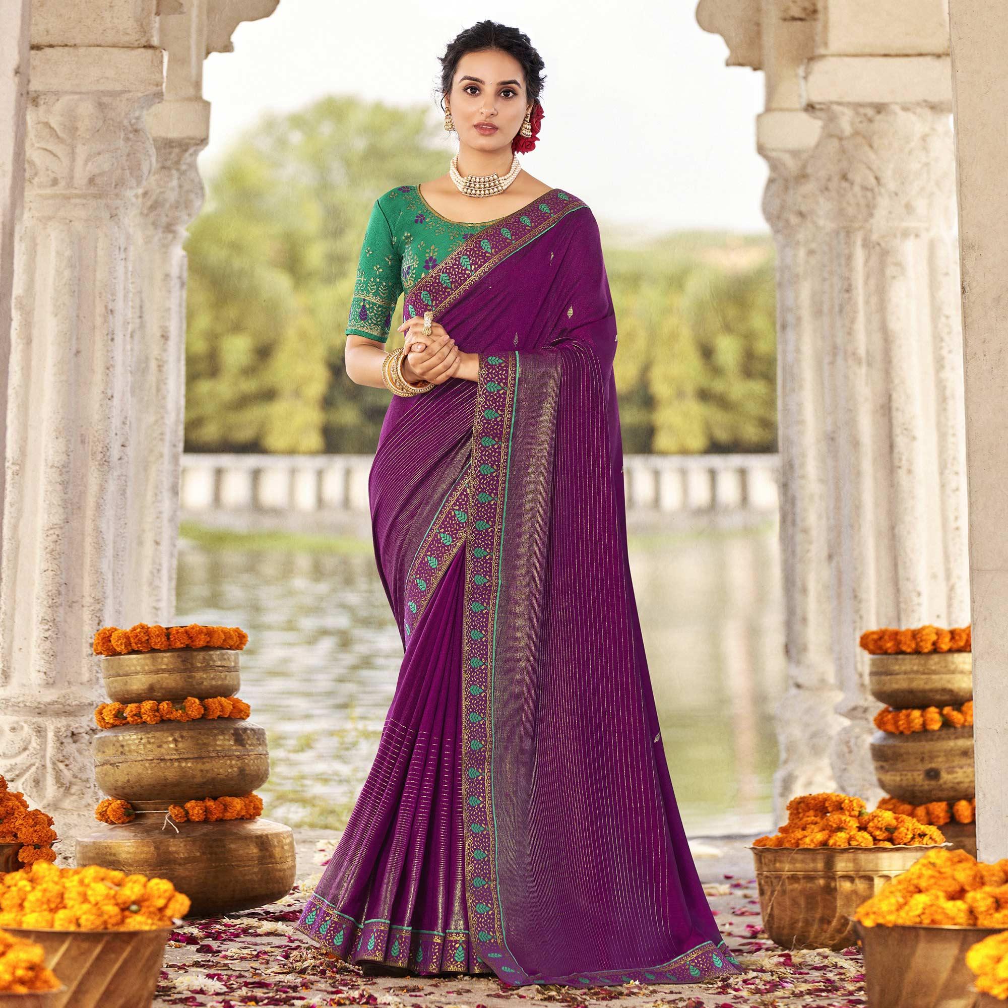 Peachmode Magenta Festive Wear Jari Work Silk Saree