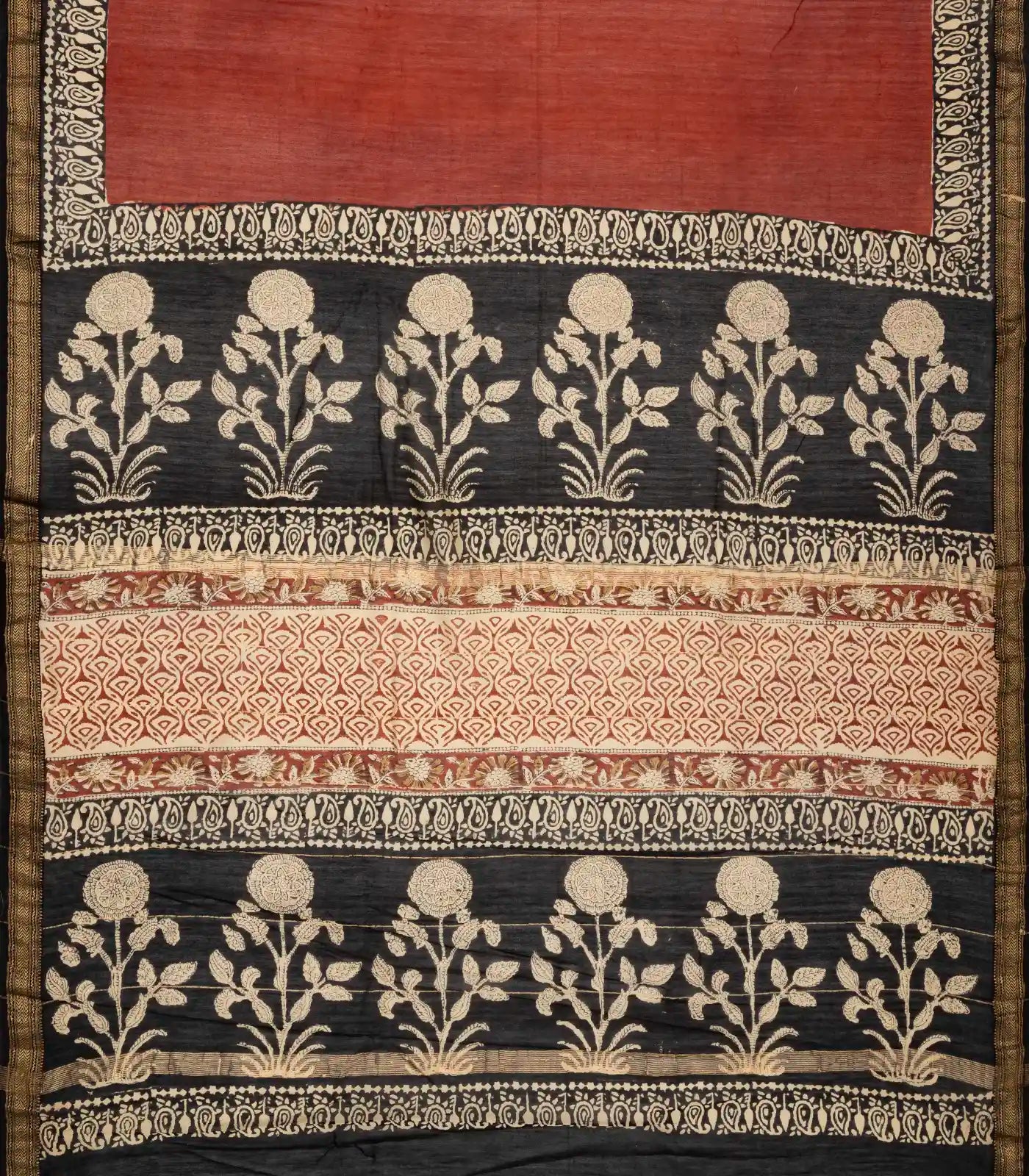 RmKV Rust Handloom Chanderi Cotton Saree With Printed Floral Motifs - view 2
