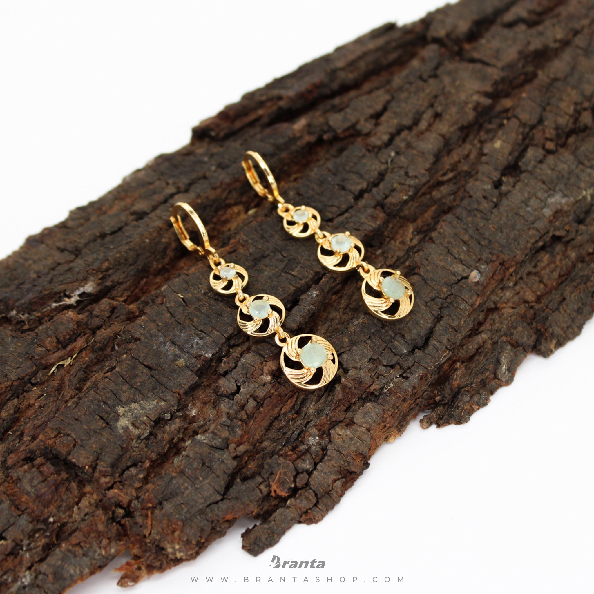 Branta Light Green Diamond Drop Earrings For Women - view 2