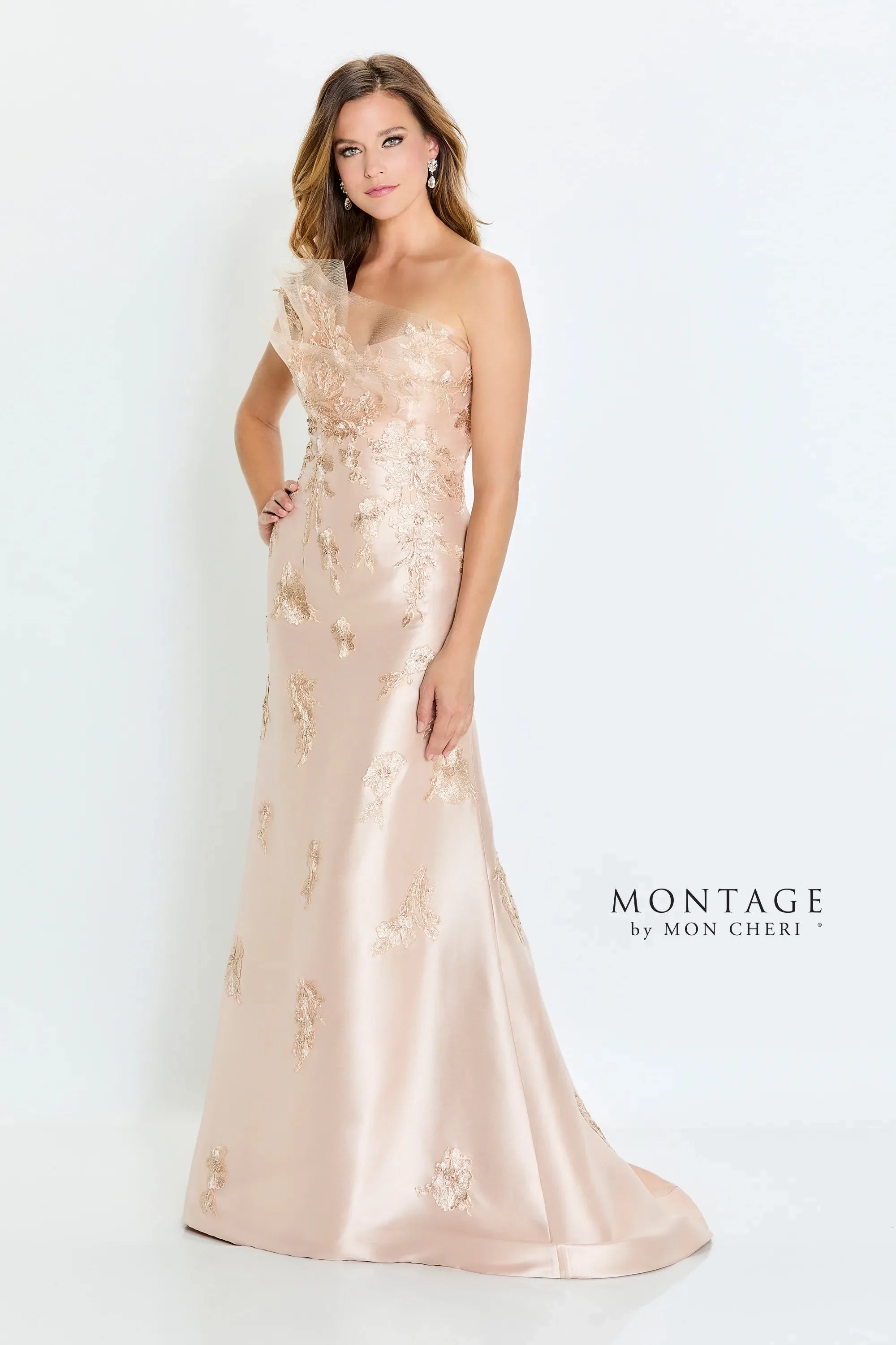Montage M520 Long Formal Beaded Floral Evening Dress