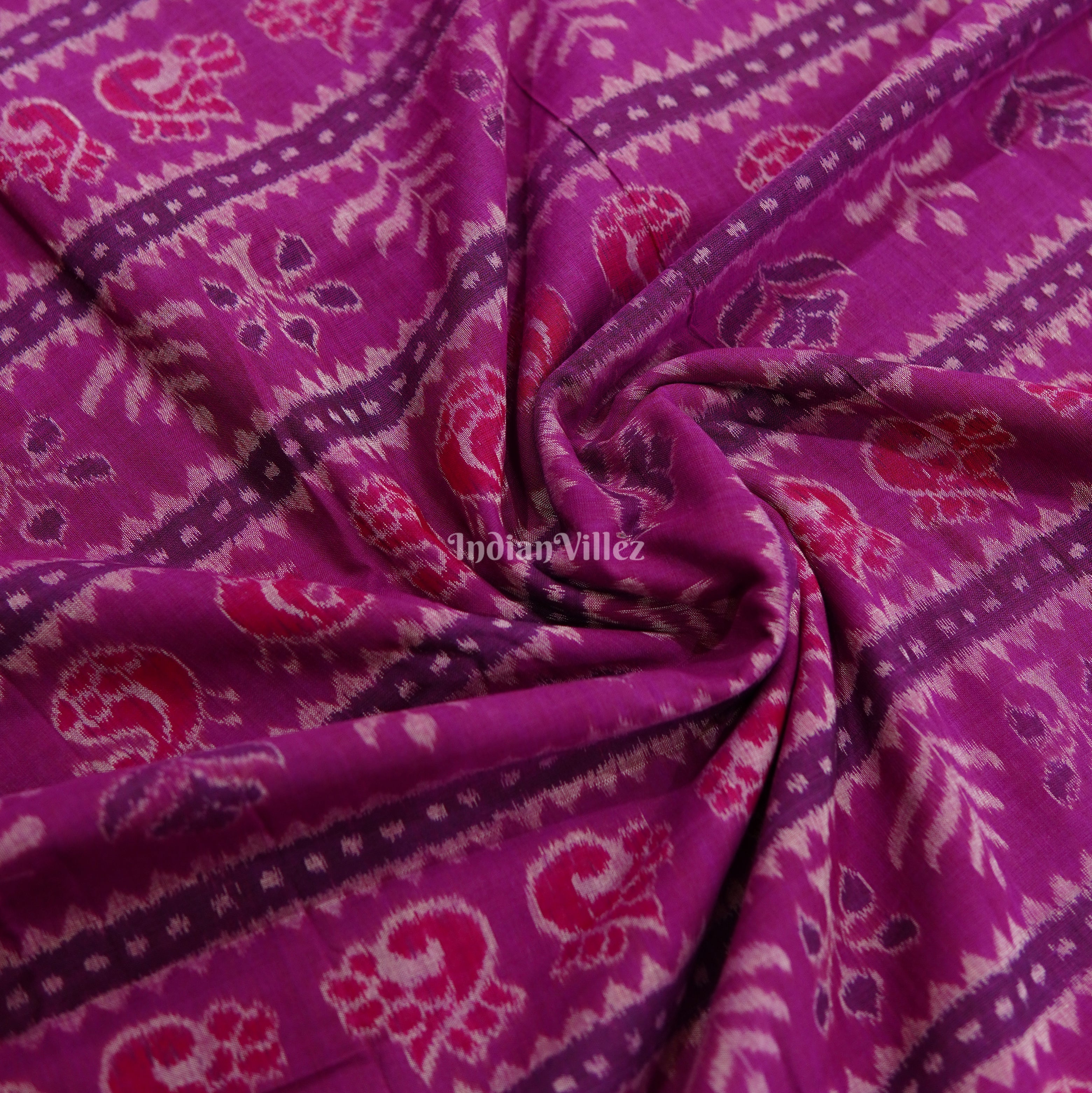 IndianVillèz Deep Pink Floral Theme Odisha Handloom Cotton Fabric