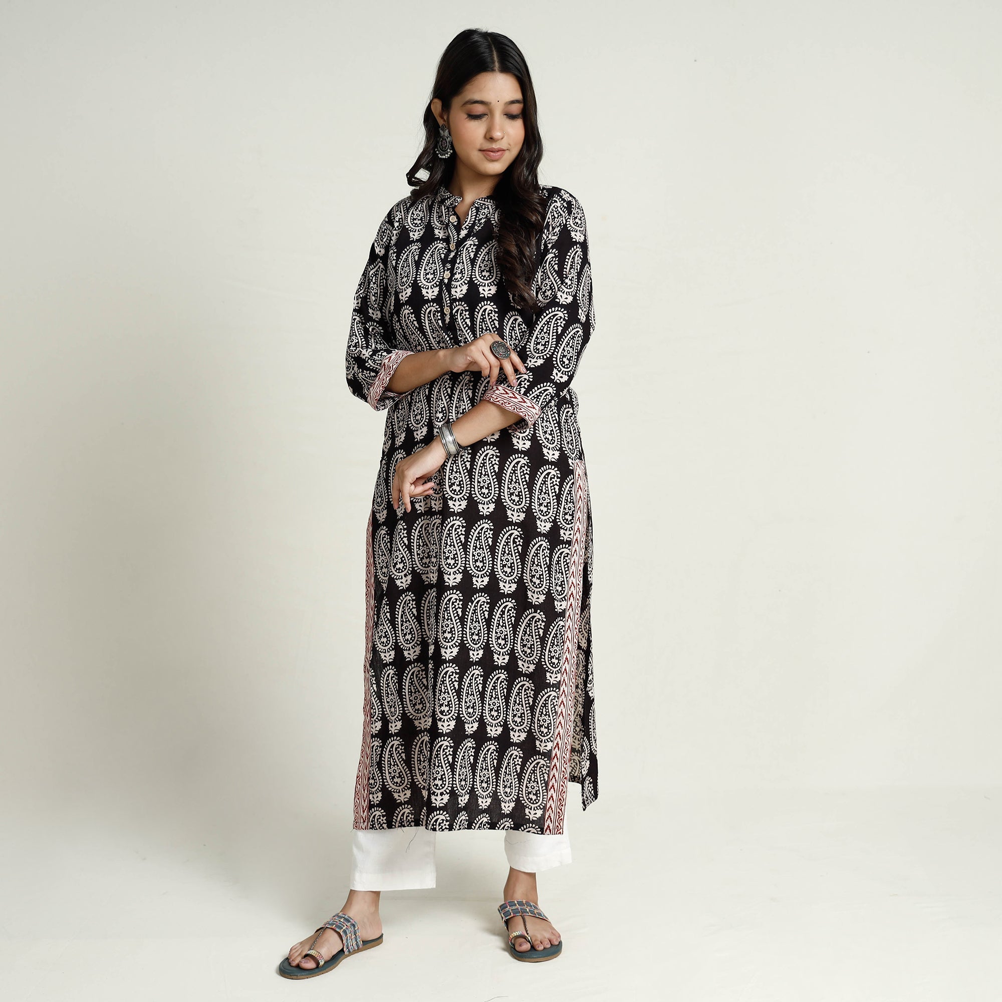 ITOKRI CASUALS Black - Block Print Mul Cotton Straight Bagh Kurta - view 3