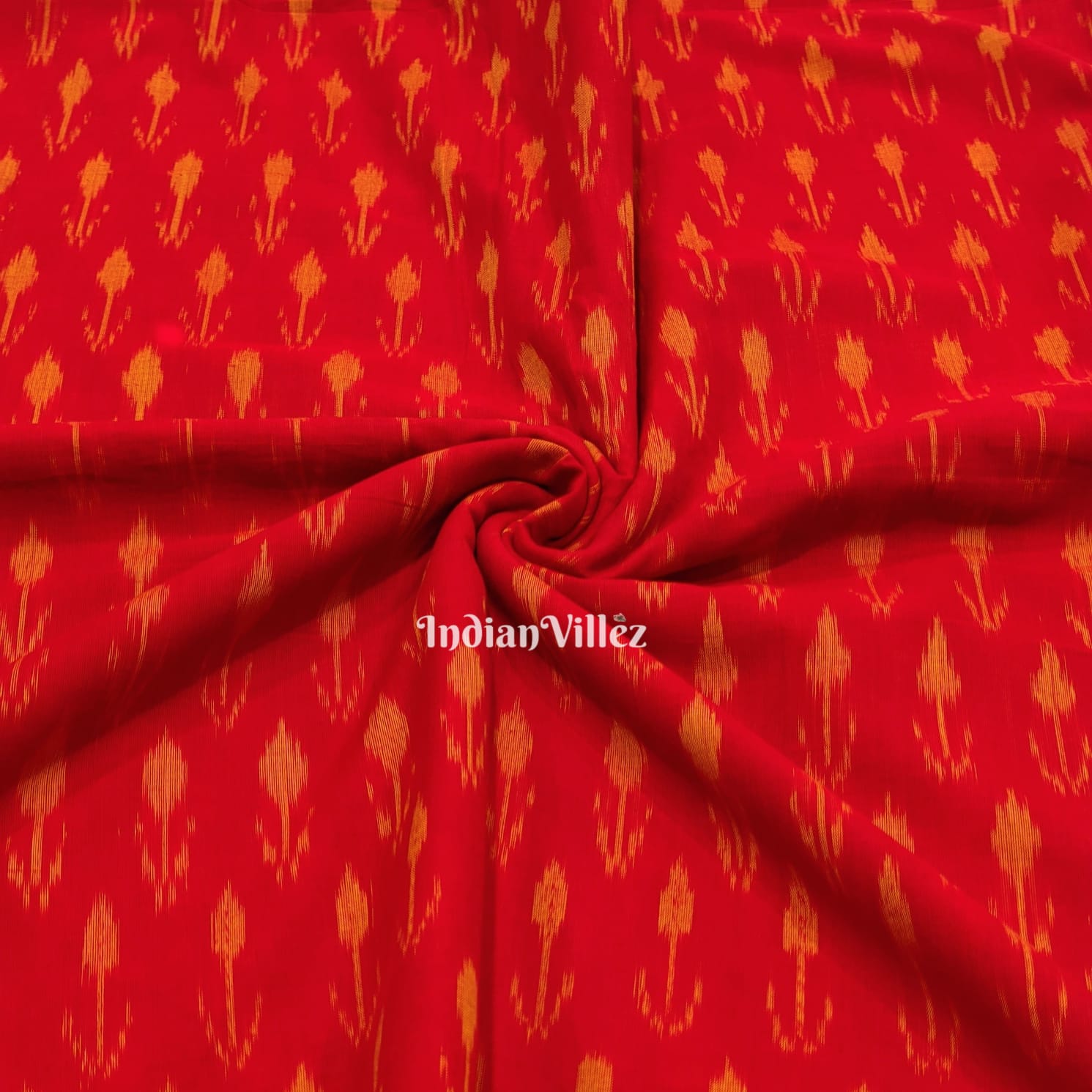 IndianVillèz Red Handwoven Cotton Pochampally Ikat Fabric