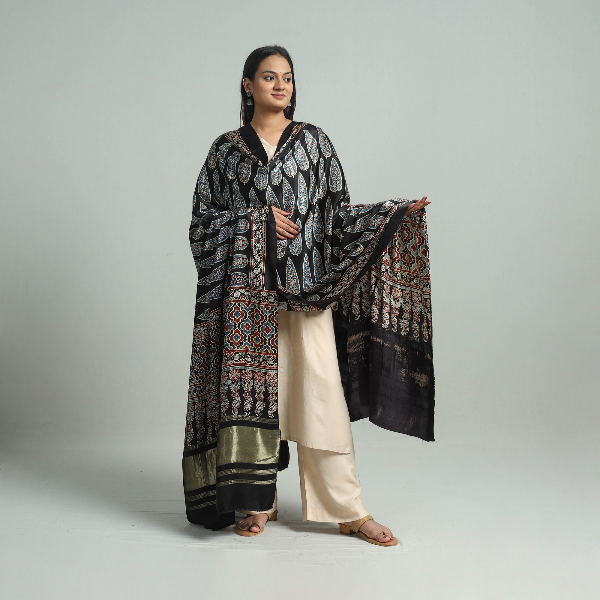 KACHCHH JI CHHAAP Black - Modal Silk Block Print Ajrakh Dupatta 79 - view 2