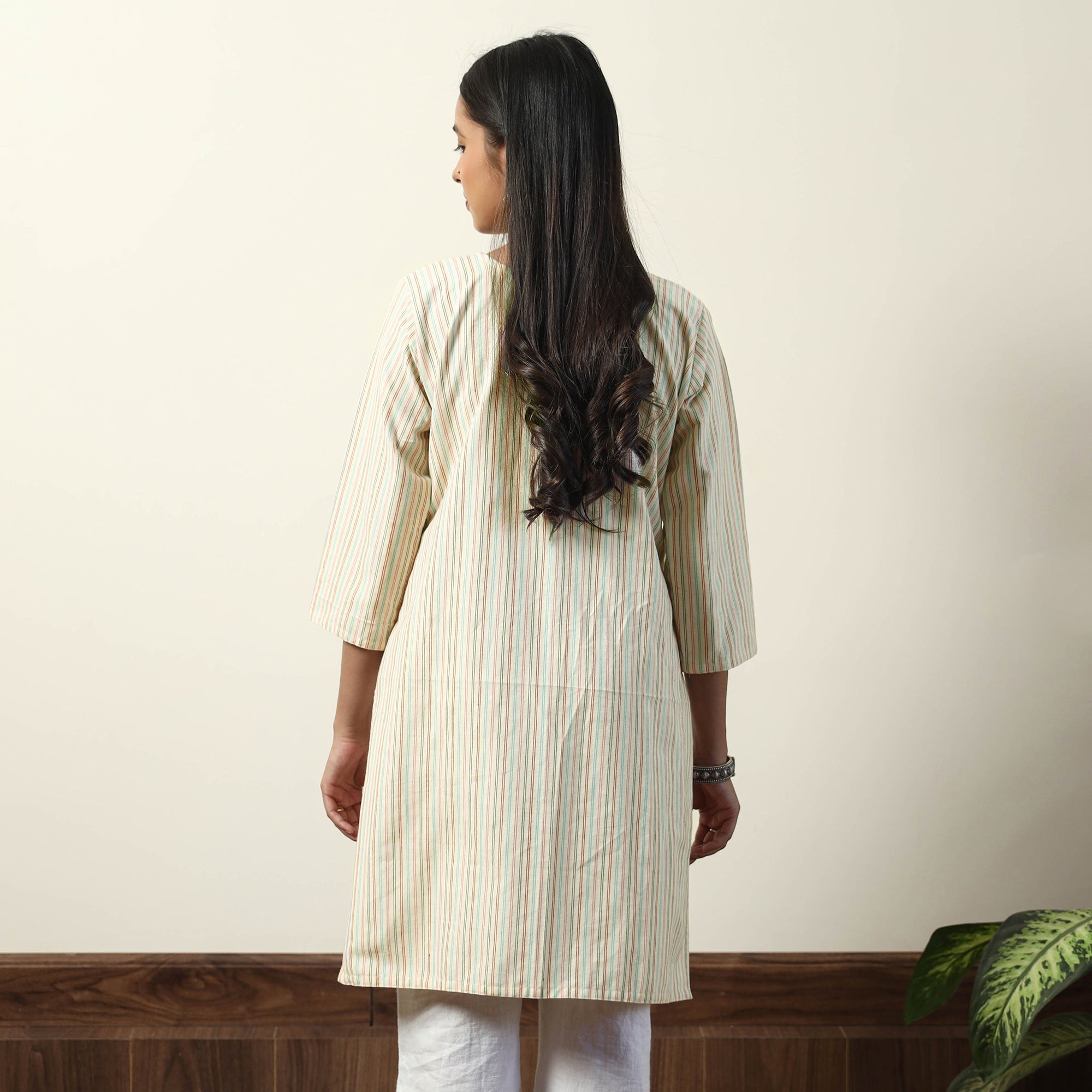 ITOKRI CASUALS Beige - Jhiri Handloom Cotton Straight Short Kurta - view 4