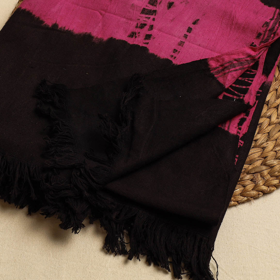 ARTISAN HAND BLOCK PRINTS Black - Jhiri Handloom Shibori Tie-Dye Cotton Towel - view 2