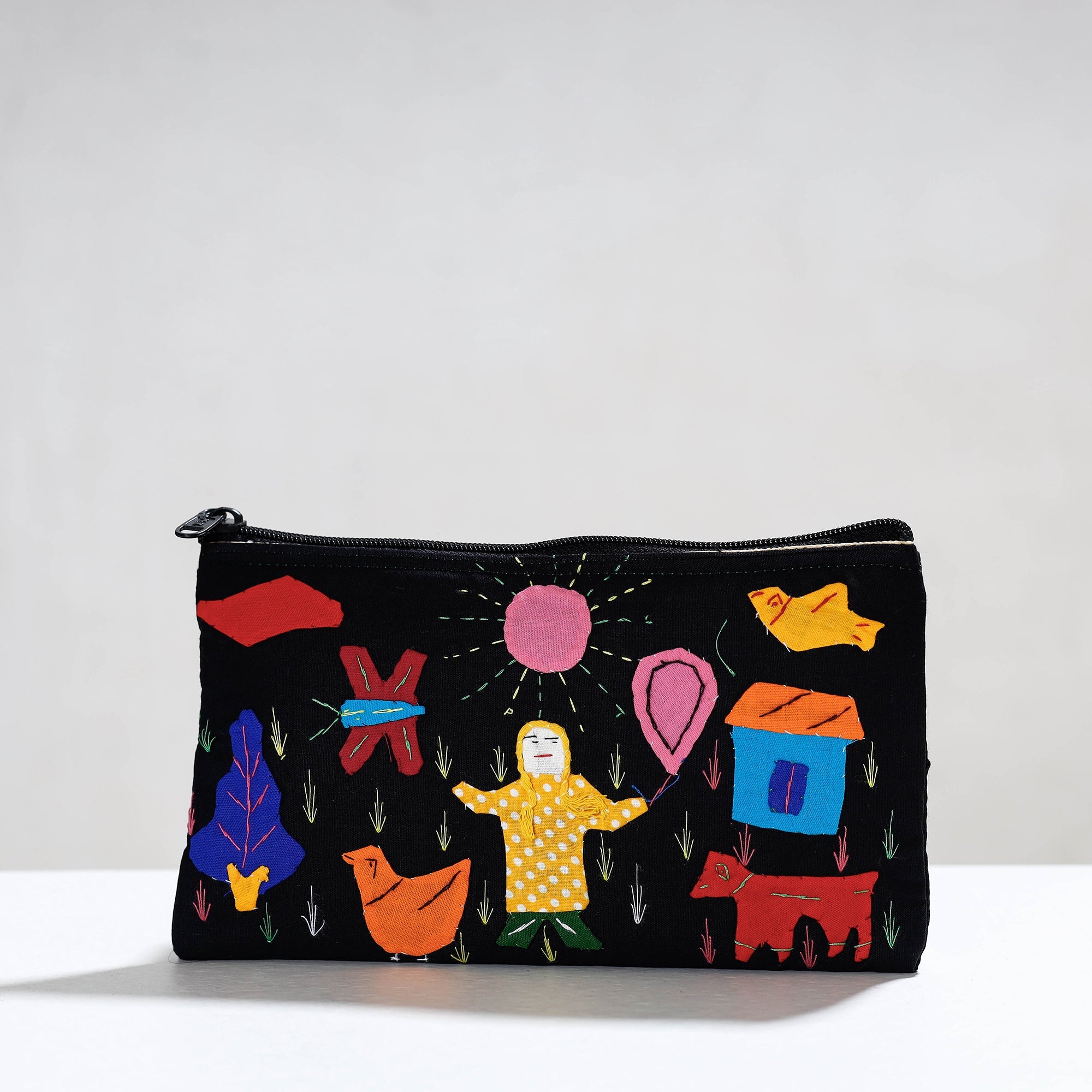 ASHOKA ASSEMBLE - CELEBRATING CRAFTS OF ODISHA Black - Pipli Applique Work Cotton Cosmetic Pouch