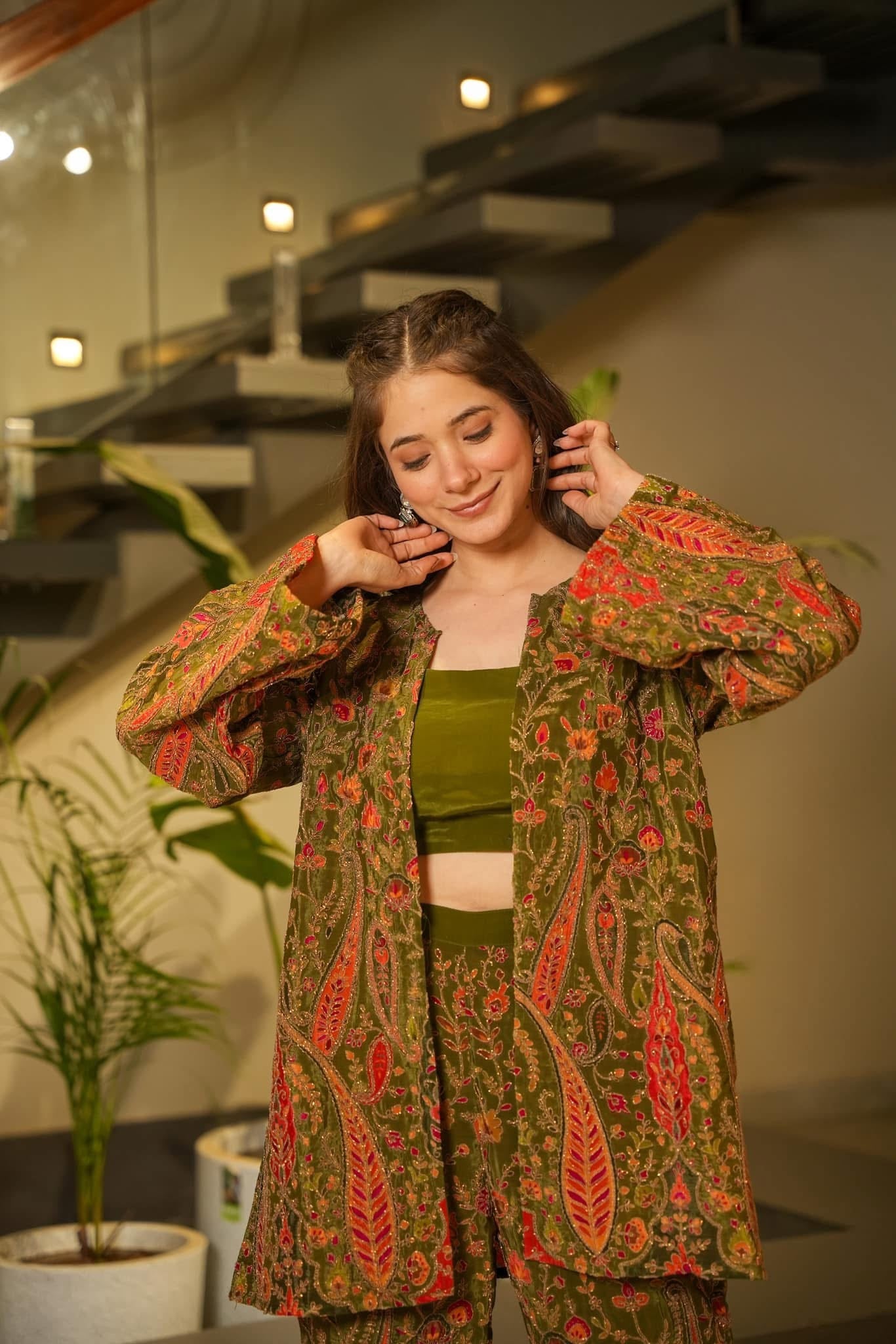 Idaho-o Prestige green embroidered co-ord set - view 2