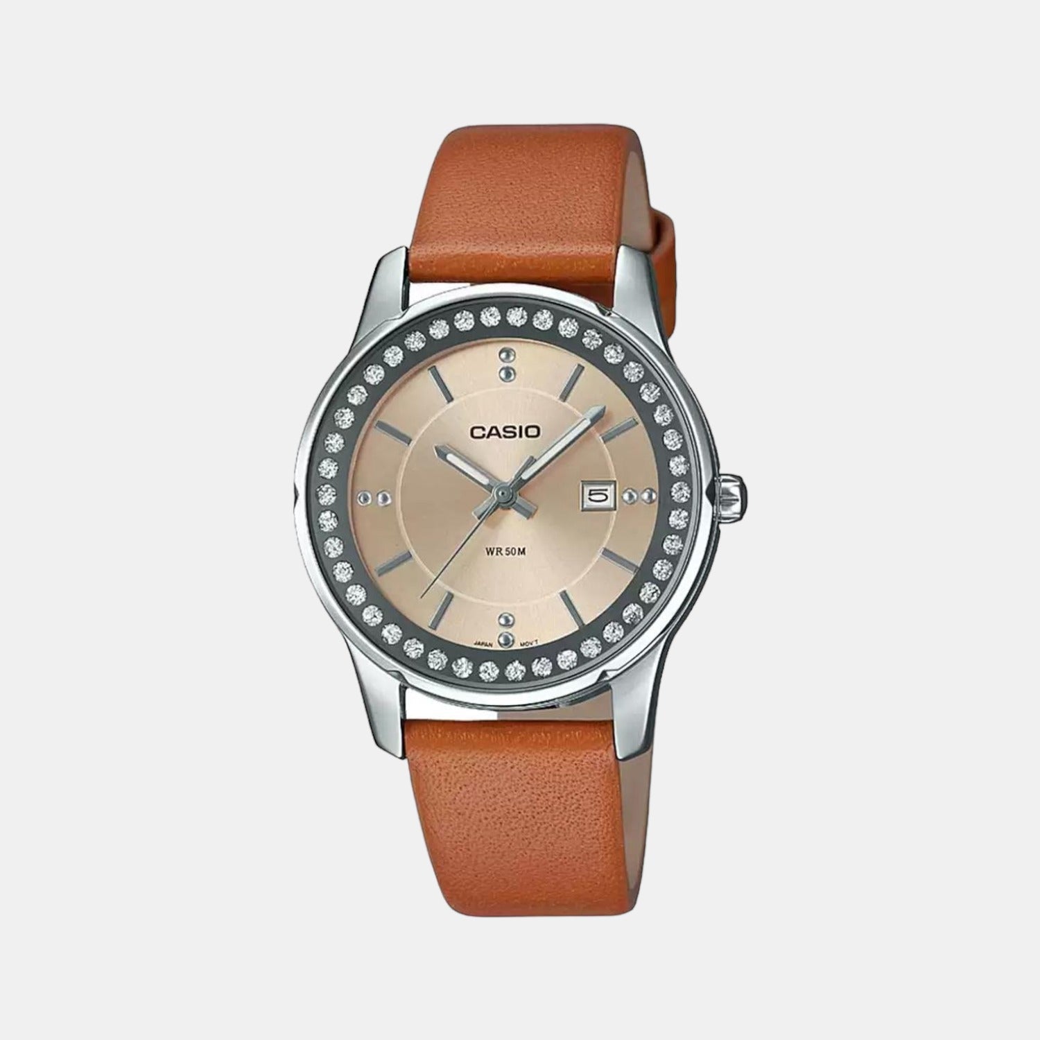 Casio Enticer Women Quartz Yellow Dial Analog Leather Watch A1585