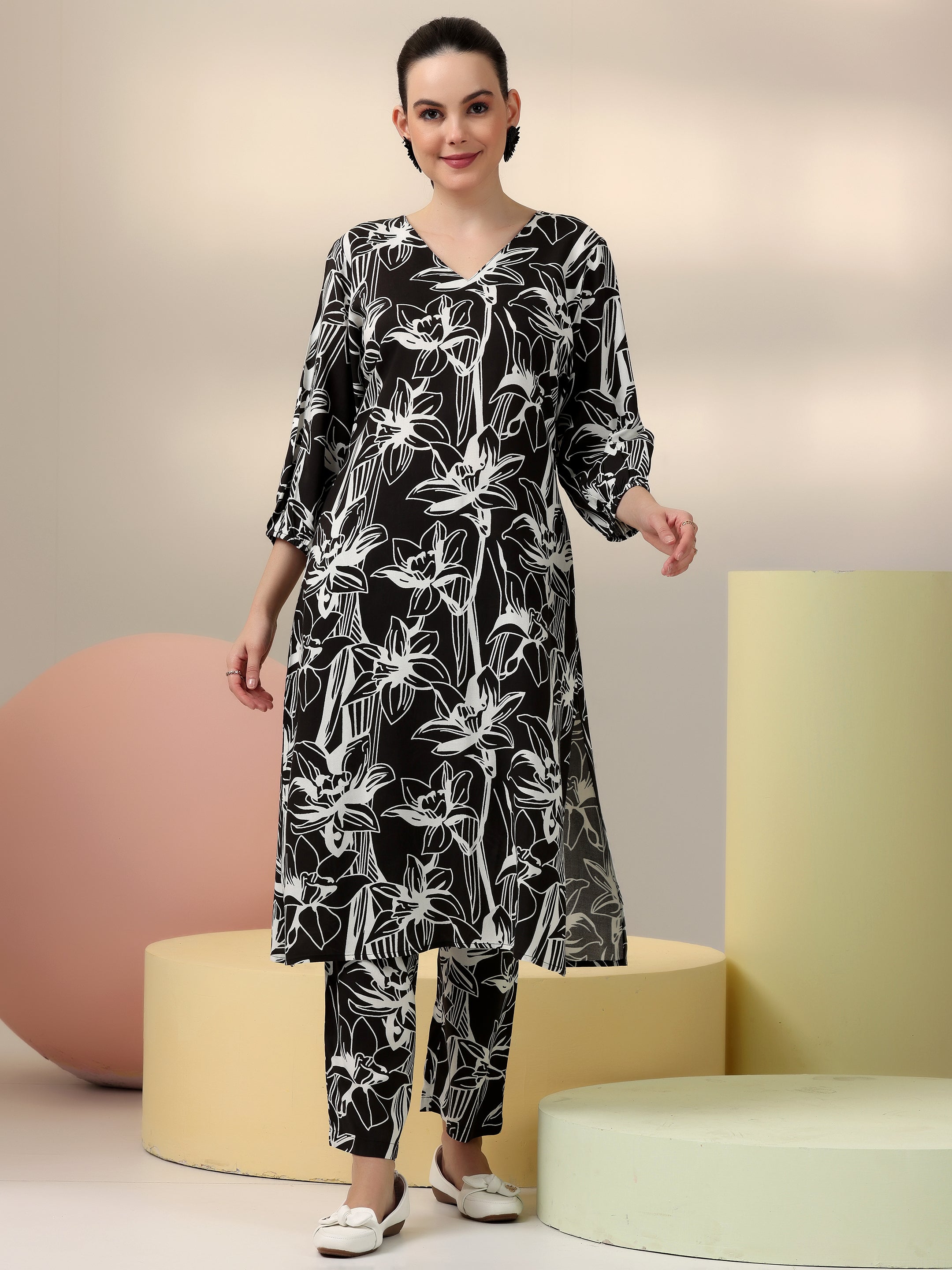 Libas Black Printed Rayon Co-Ords