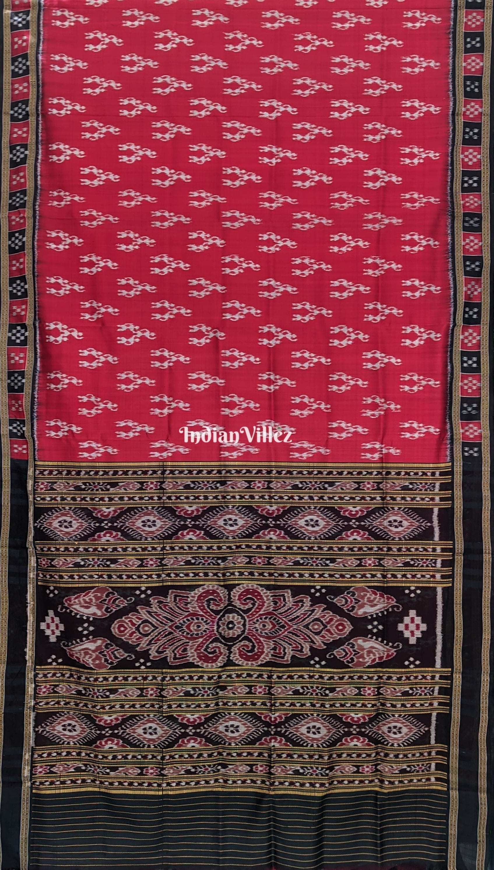 IndianVillèz Maroon Tribal Theme with Single Pasapali Border Khandua Silk Saree