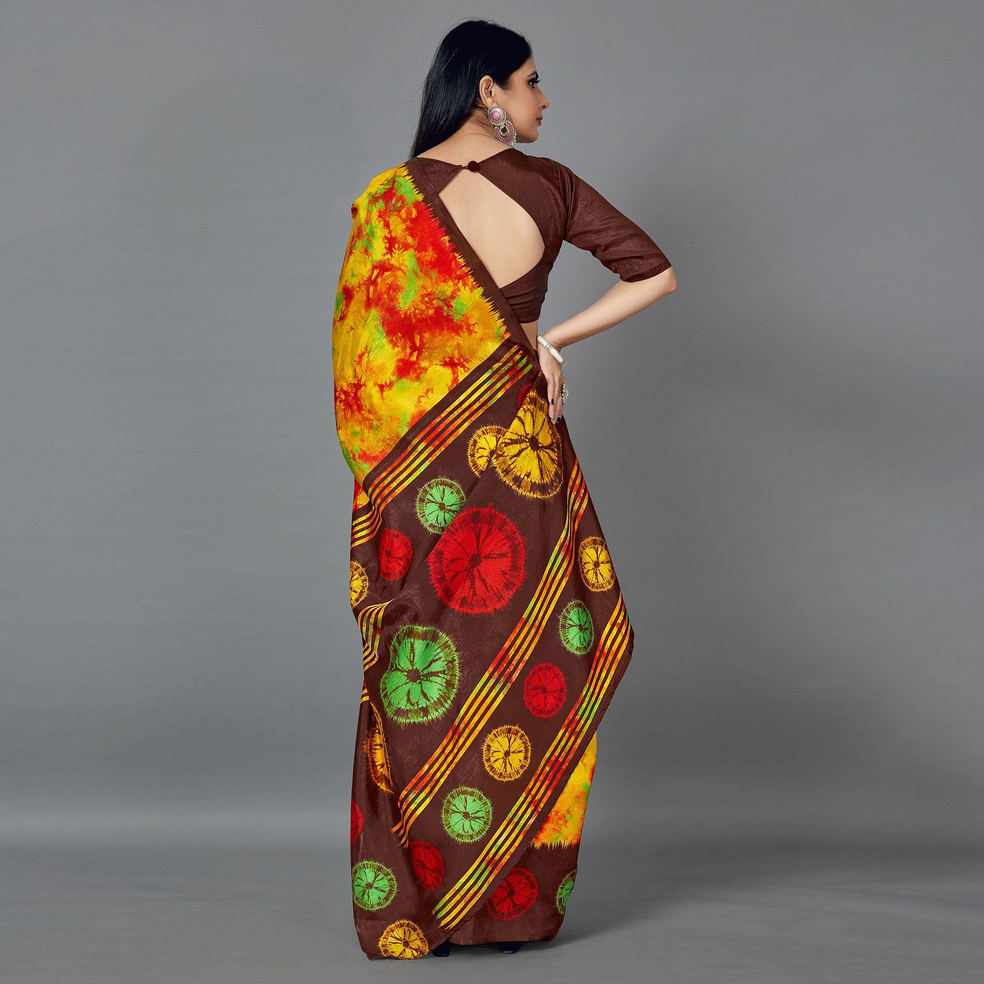 Peachmode Multi Casual Art Silk Printed Saree With Unstitched Blouse - view 3