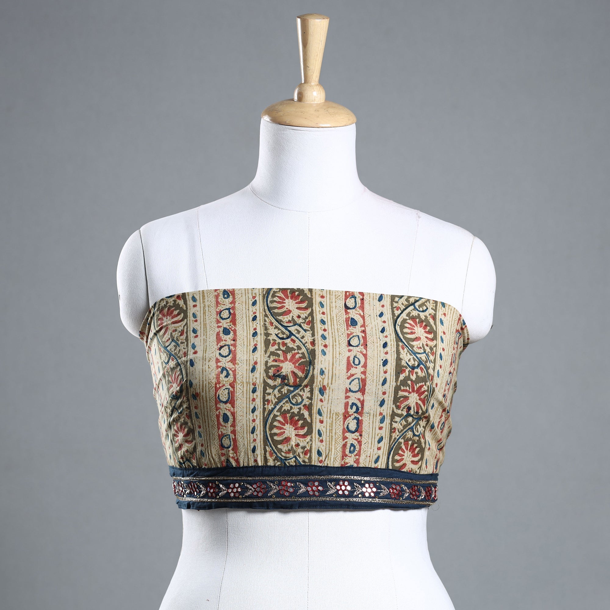NOORI BAZAR Beige - Zardozi Hand Embroidered Kalamkari Cotton Blouse Piece