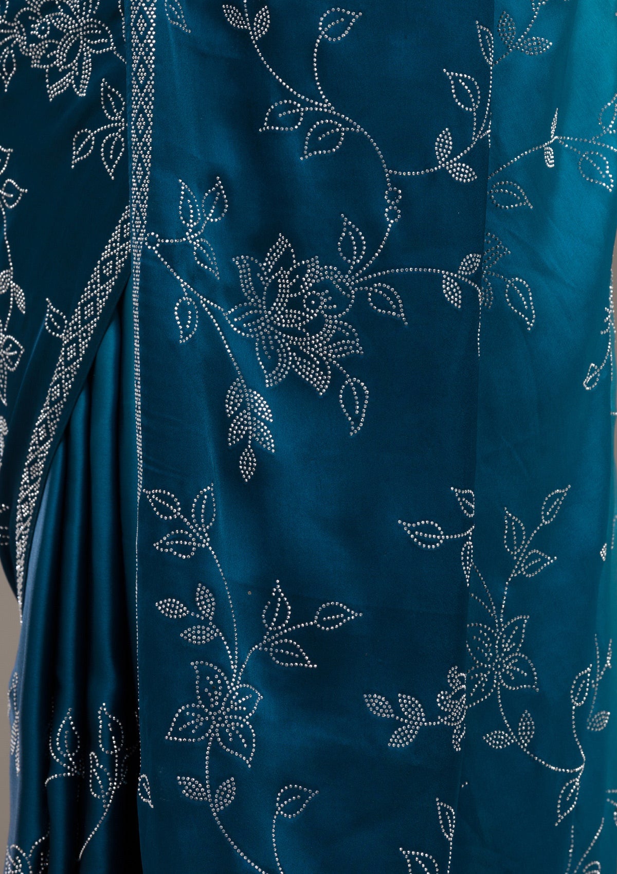 Koskii Turquoise Blue Stonework Satin Saree – Women's - view 8