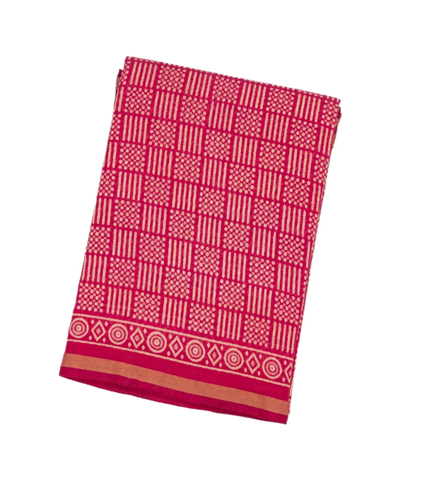 RmKV Pink Woven Jaipur Cotton Saree With Printed Stripes & Dot Motifs