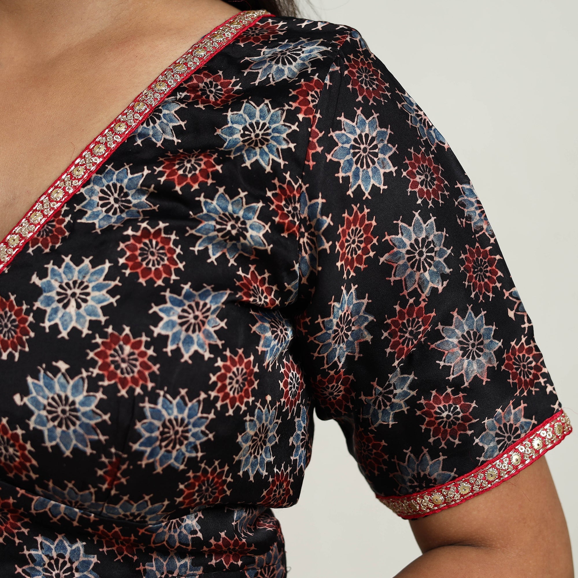 ITOKRI CASUALS Black - Modal Silk Block Print Stitched Ajrakh Blouse 07 - view 5