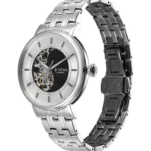 Titan Yin Yang Skeletal Automatic Analog with Black Dial Silver Stainless Steel Strap Watch for Men 42mm 90222SM01 - view 2