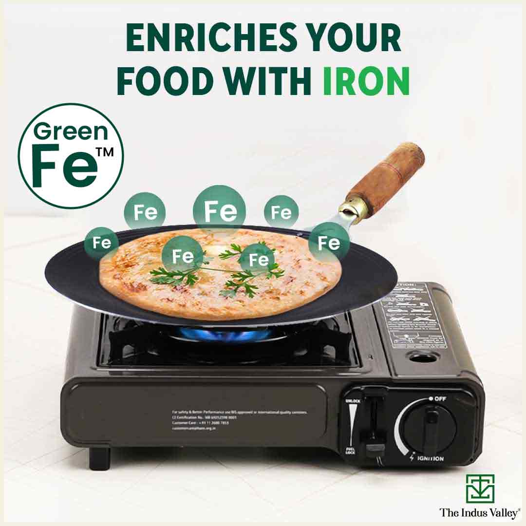 The Indus Valley 100% Pure Sheet Iron Tawa, Concave, Toxin-free, Seasoned, Wooden Handle, 25.5cm, 0.9kg - view 6